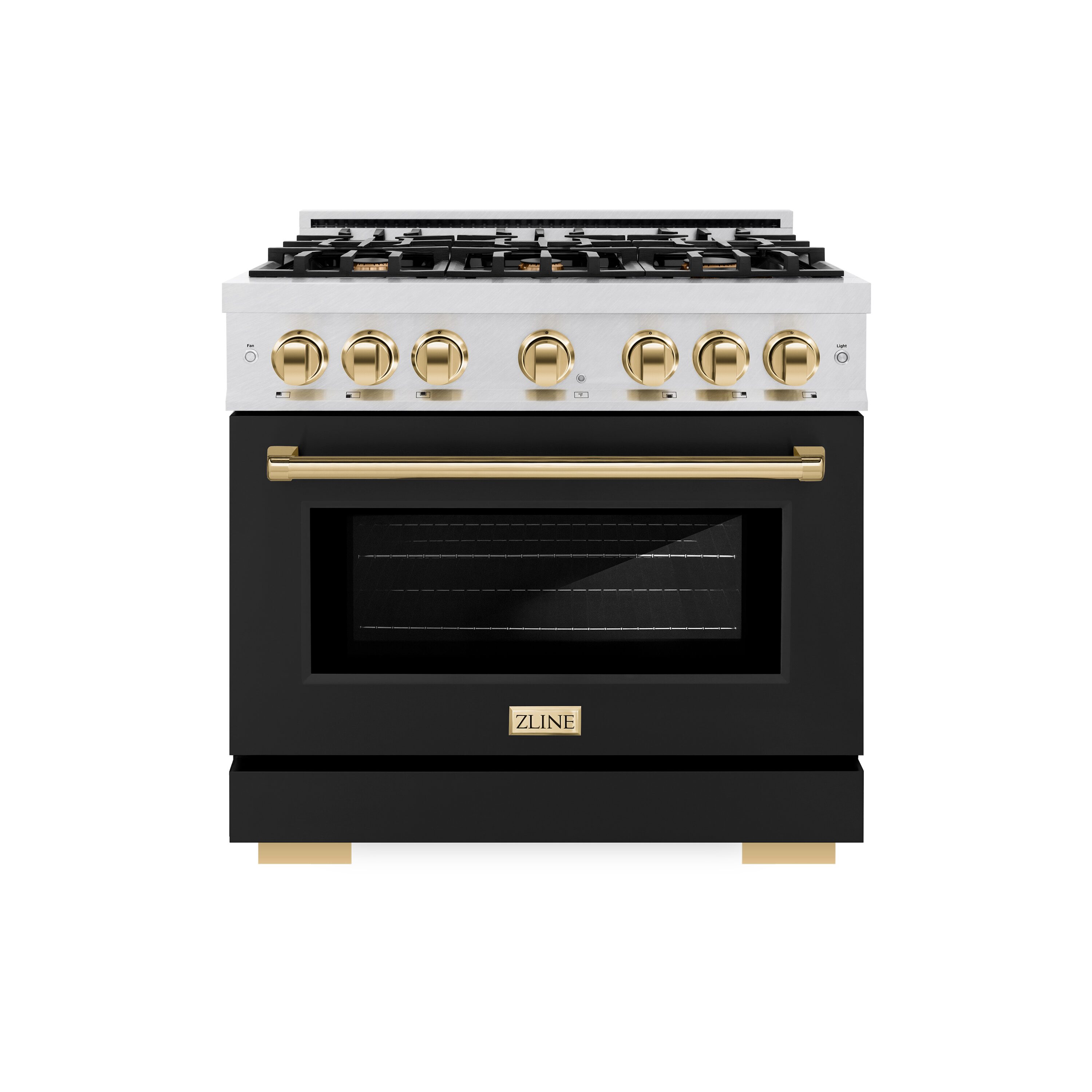 ZLINE KITCHEN & BATH HGRSZ-BLM-36-G Select 36-in 6 burners 5.2-cu ft Convection Oven Freestanding Liquid Propane Gas Range ( Satin Stainless Steel. Black Matte Door, Polished Gold )