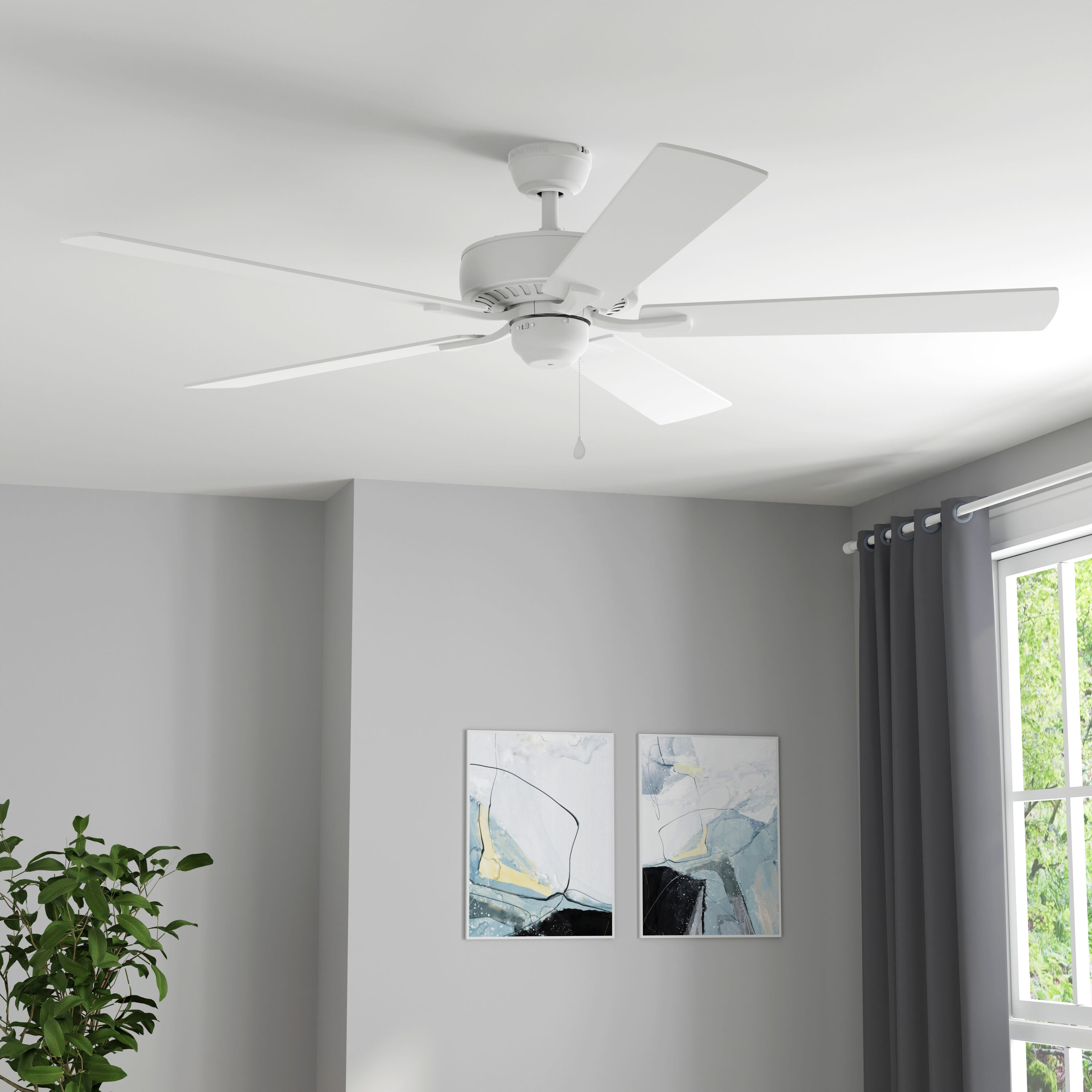Harbor Breeze CPR52WW5 Cypress Point 52-in Downrod or Flush Mount White with White/Driftwood Blades Ceiling Fan Light Kit Compatible ( 5 -Blade )