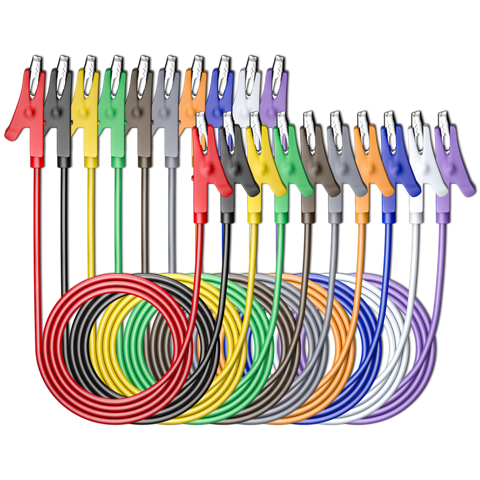 Aoibox  10 Piece Alligator Clip Test Lead Set 3 3 ft Insulated Copper Jumper Wires with Dual Clips 10 Colors