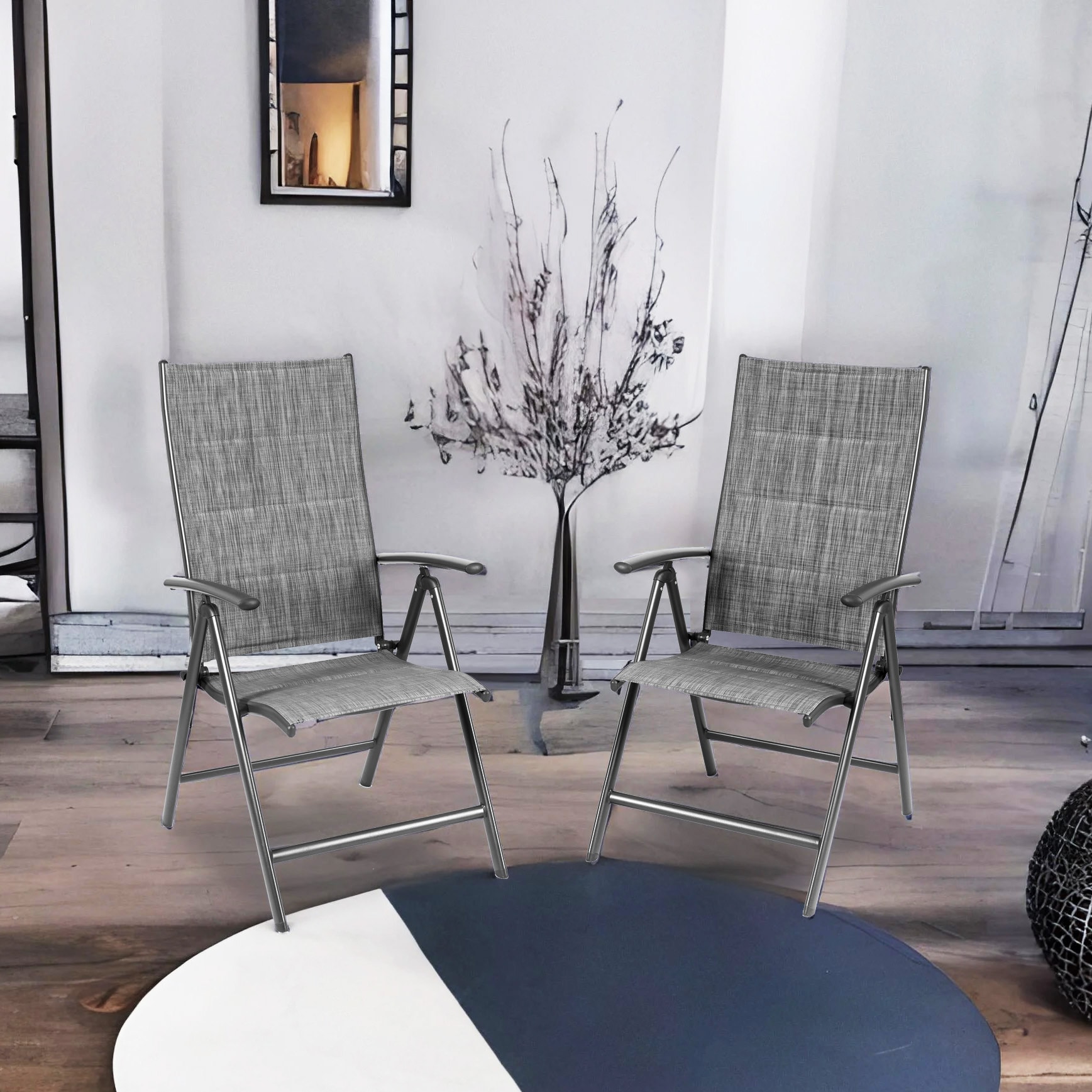 Gray Foldable Padded Aluminum Outdoor Dining Chairs (Set of 2)