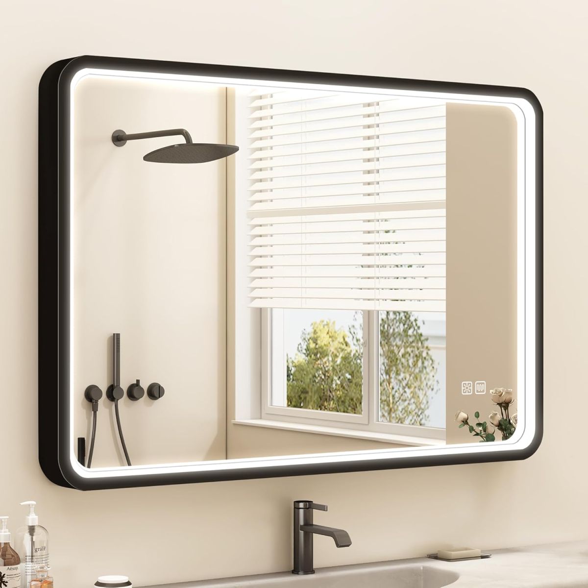Blisstyle CMRGAMQPG PREMIUM 32-in x 48-in Polished Frameless Rectangle Dimmable LED Lighted Fog Free Bathroom Vanity Mirror ( Clear )