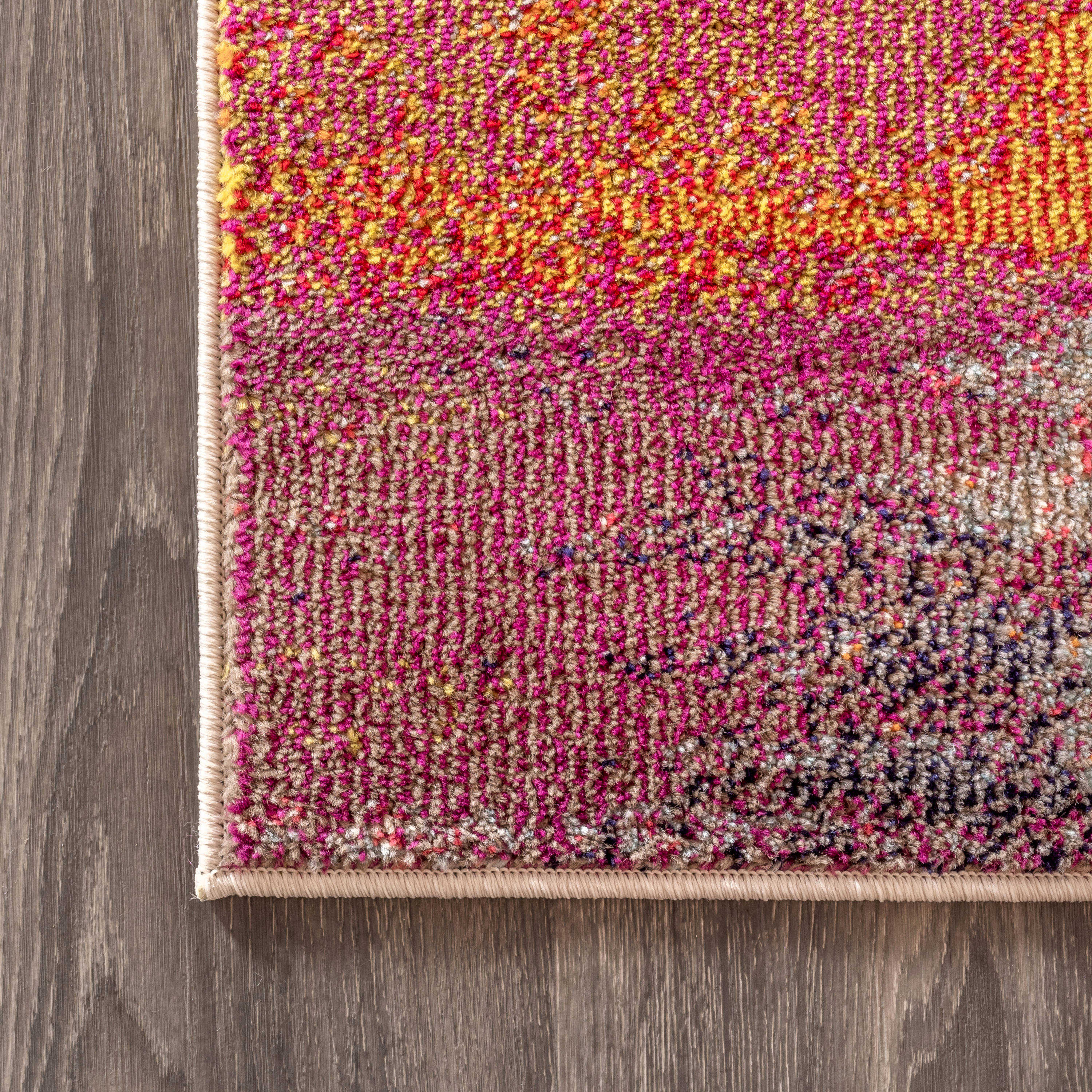Abstract Impressionist Ivory/Pink Synthetic 4' x 6' Area Rug