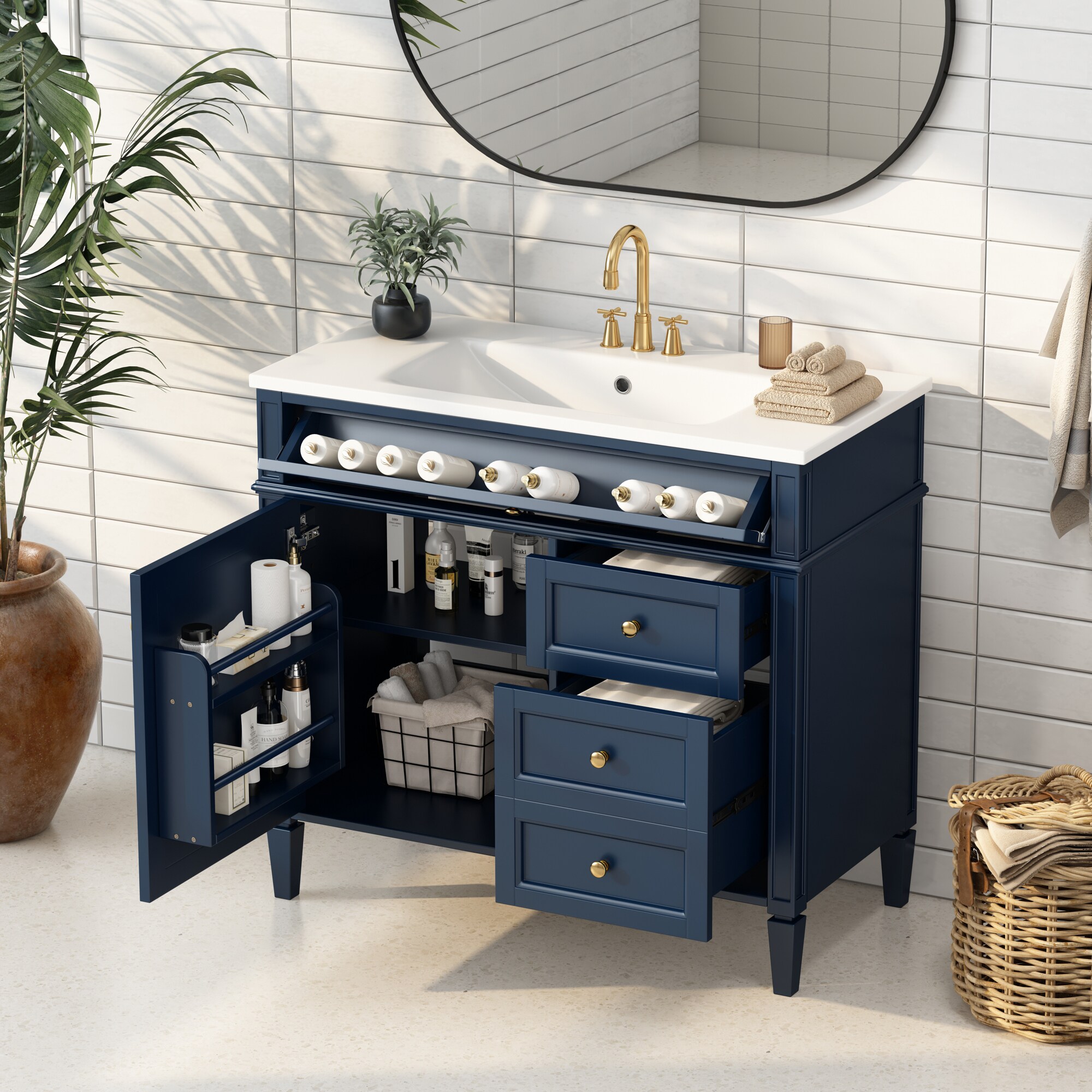 LUXEYARD 36 Bathroom Vanity with Top Sink Modern Bathroom Storage Cabinet with 2 Drawers and a Tip out Drawer Single Sink Bathroom Vanity
