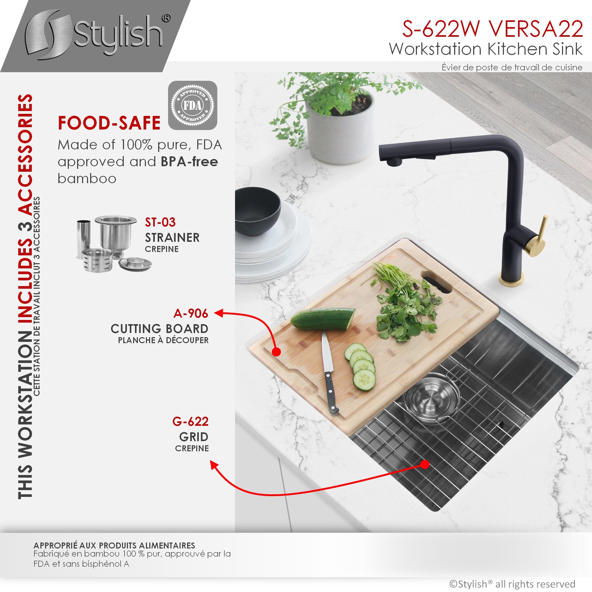 Stylish S-622W1 Kitchen-Sinks - View #9