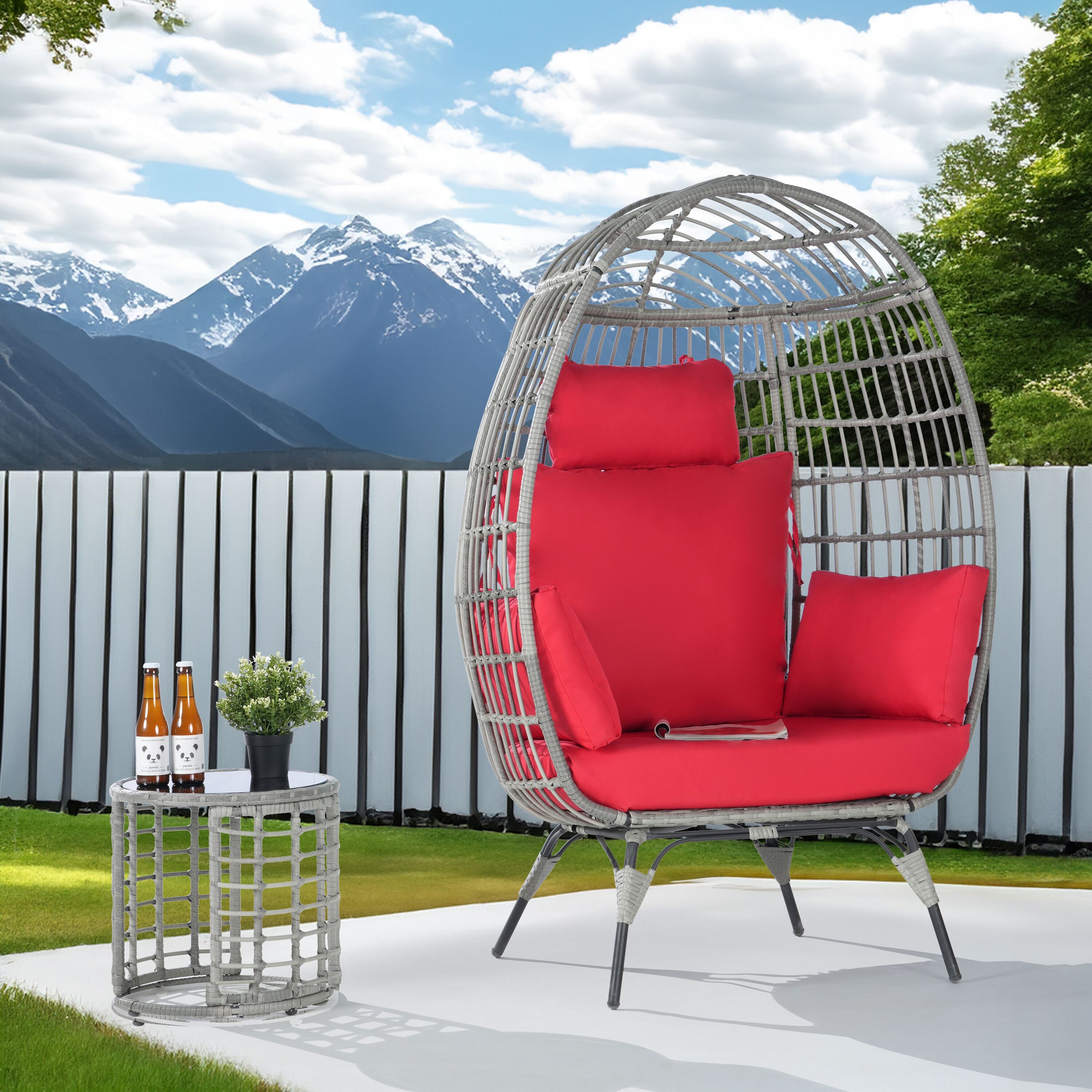 SANSTAR L-JDC67RD-AC 2 -Piece Wicker Patio Conversation Set with Red Cushions