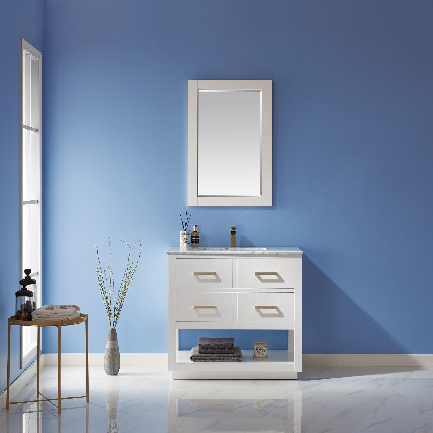 Altair 532036-WH-CA Remi 36-in White Undermount Single sink Bathroom Vanity with Carrara White Marble Top (Mirror Included)