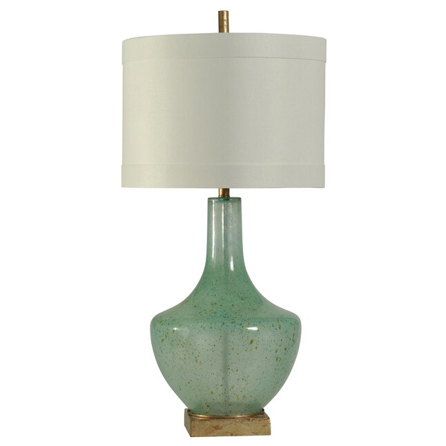 Turquoise Table Lamp With Silk Shade, Lamp Base Shade Proportions