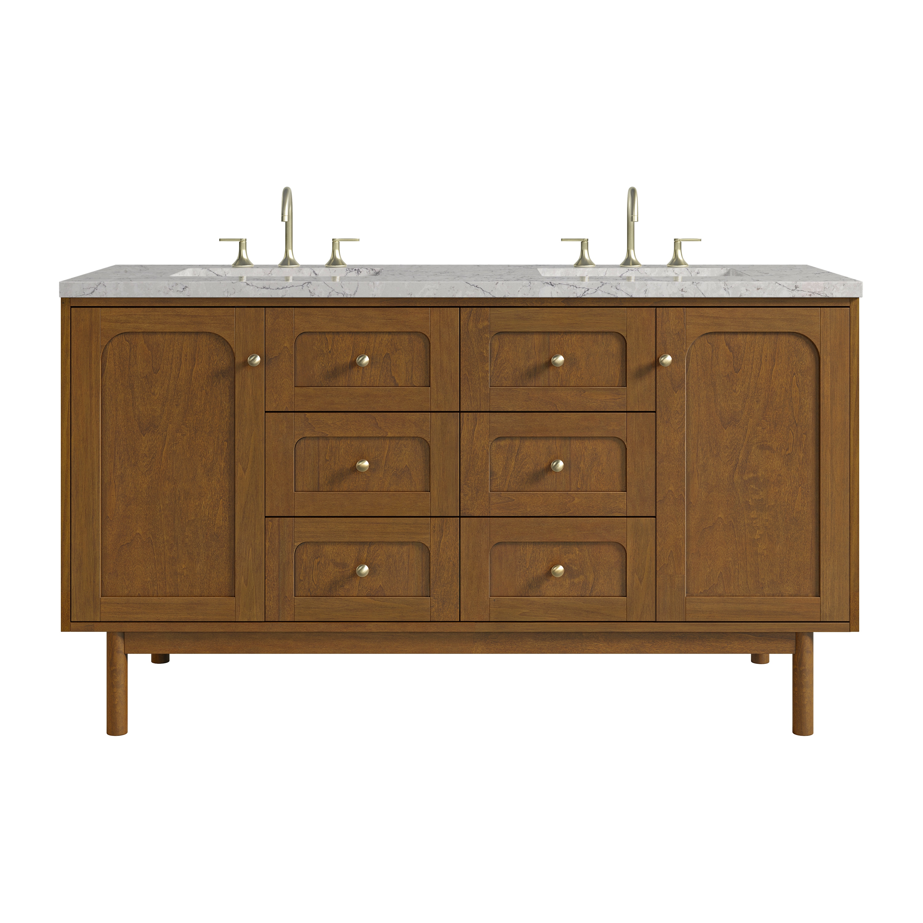 James Martin Vanities Laurent 60-in Honey Oak Undermount Double Sink Bathroom Vanity with Quartz Top