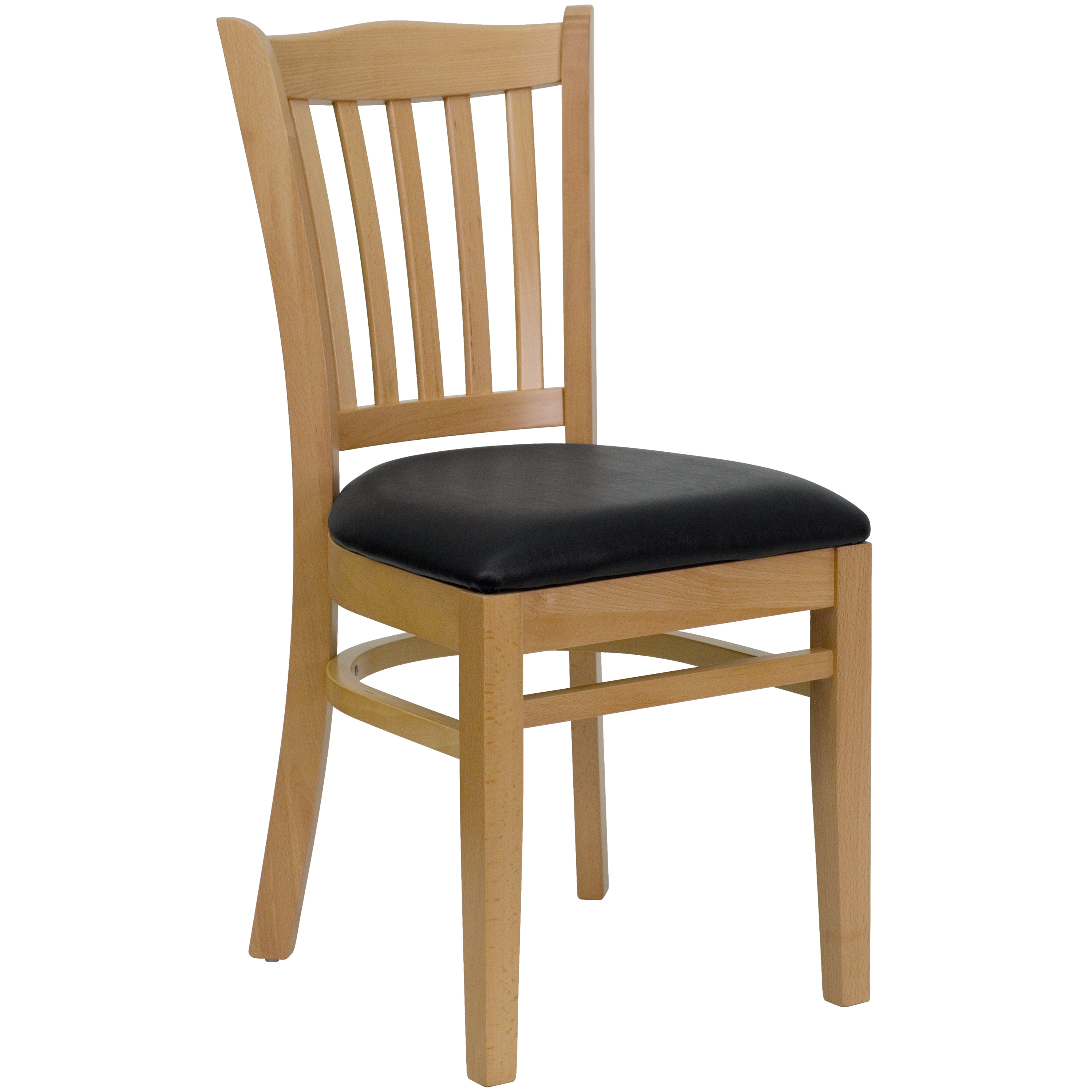 Elegant Windsor High Slat Side Chair in Natural Wood with Black Vinyl Seat