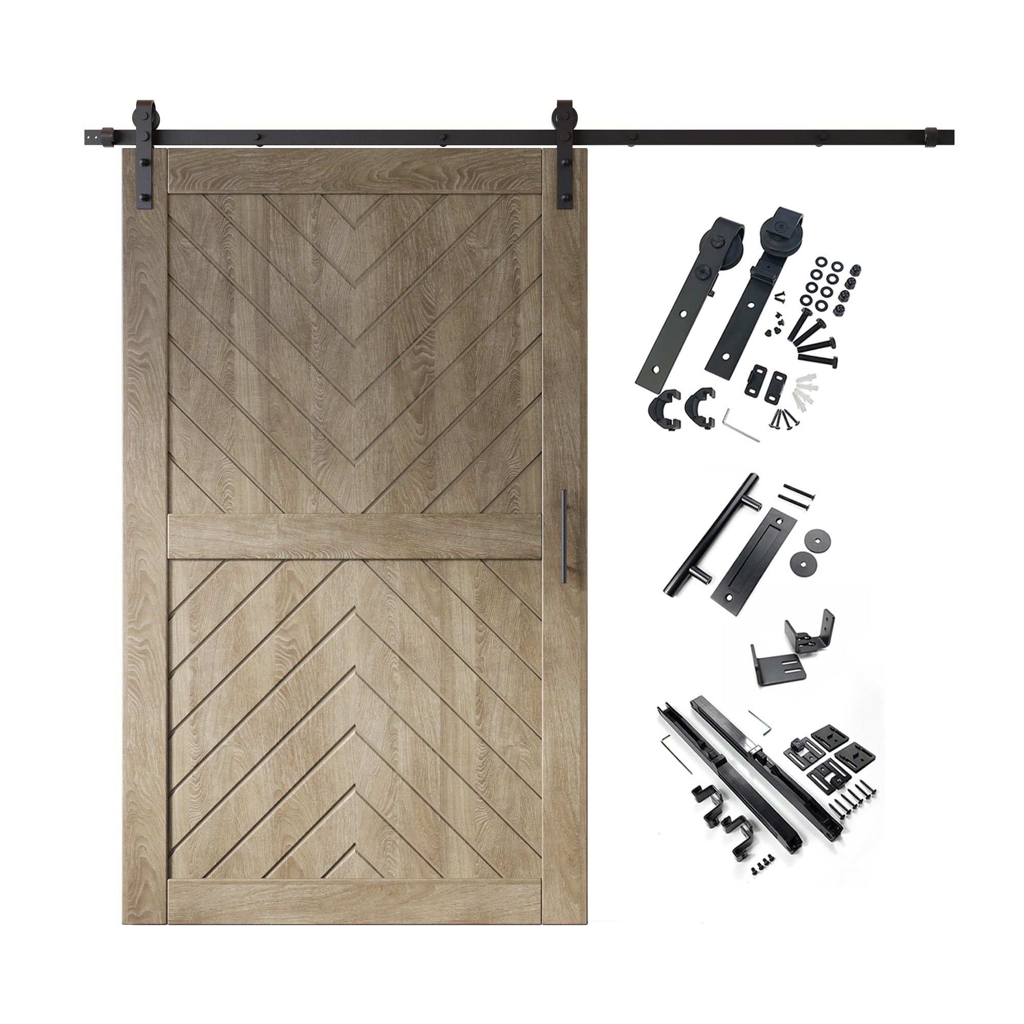 HOMACER YT1H108C-JT4-5080-GR 50-in x 80-in Classic Gray Herringbone Pine Wood Solid core Single Barn Door (Hardware Included)