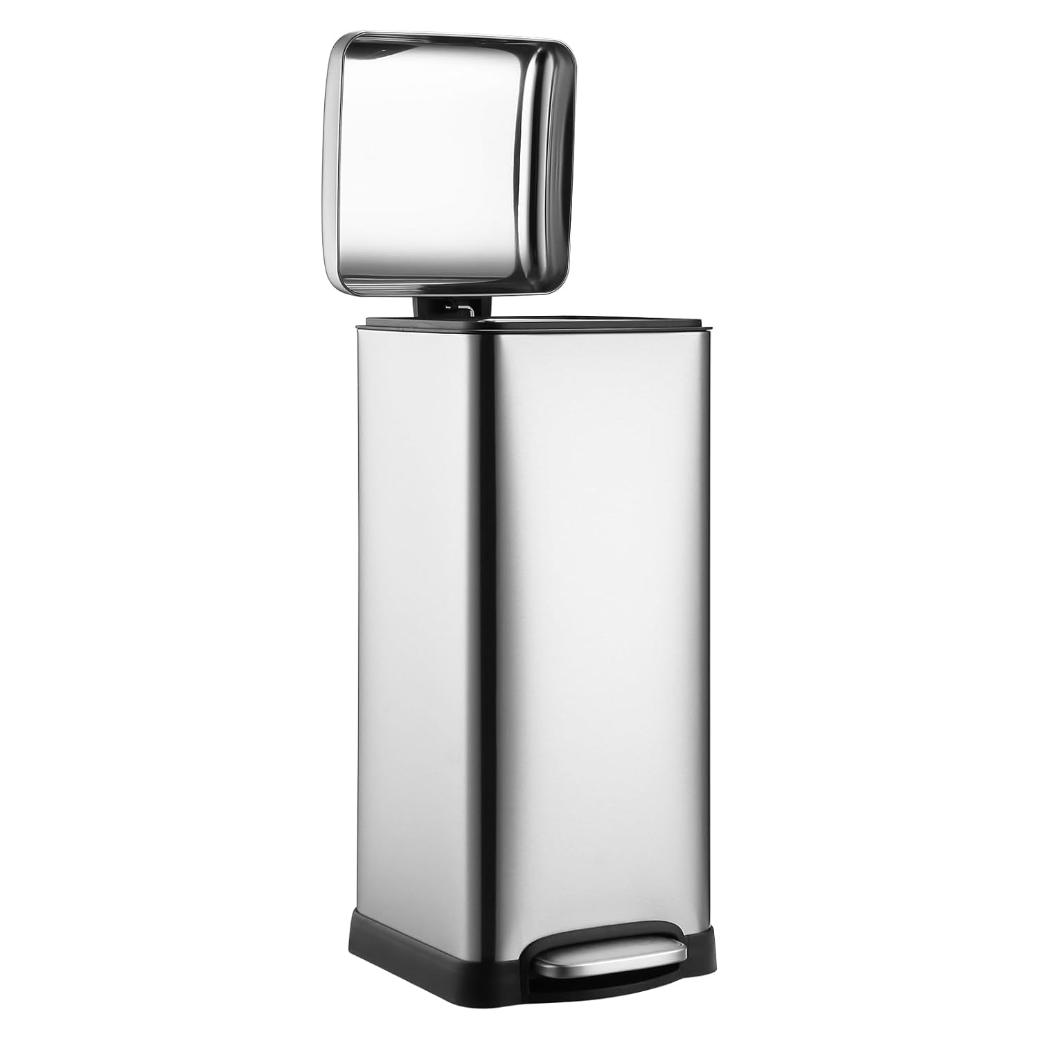 WhizMax 8 Gallon Bathroom Step Trash Can 30-Liter Square Stainless Steel Foot Pedal Garbage Can with Soft-Close Lid for Kitchen with Removable Inner Bucket-Silver #JXNAG-PHO-14CMAN6L