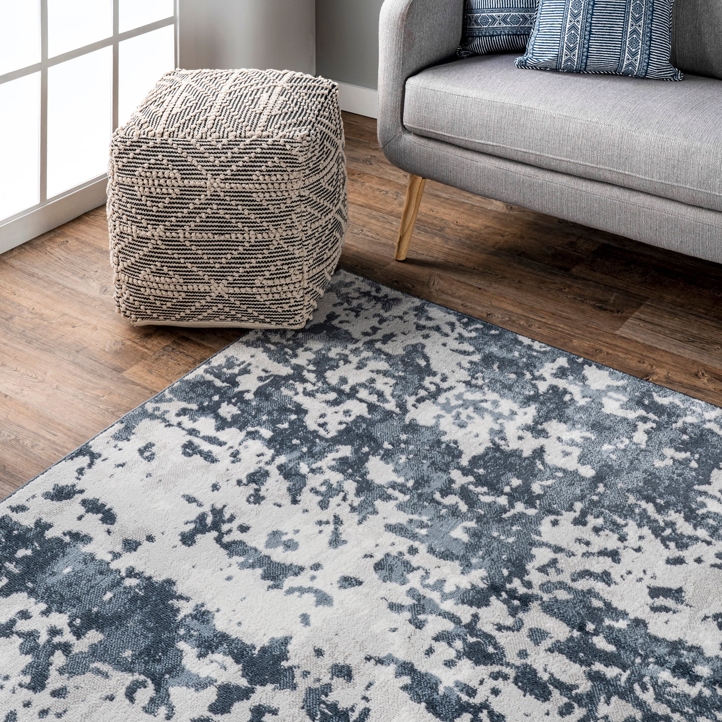 Ginny Blue Abstract Washable Synthetic Area Rug