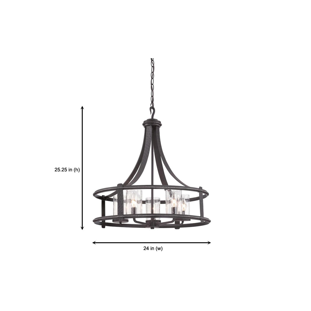 Traditional Black Drum 24" Plug-in Chandelier with Clear Seedy Glass
