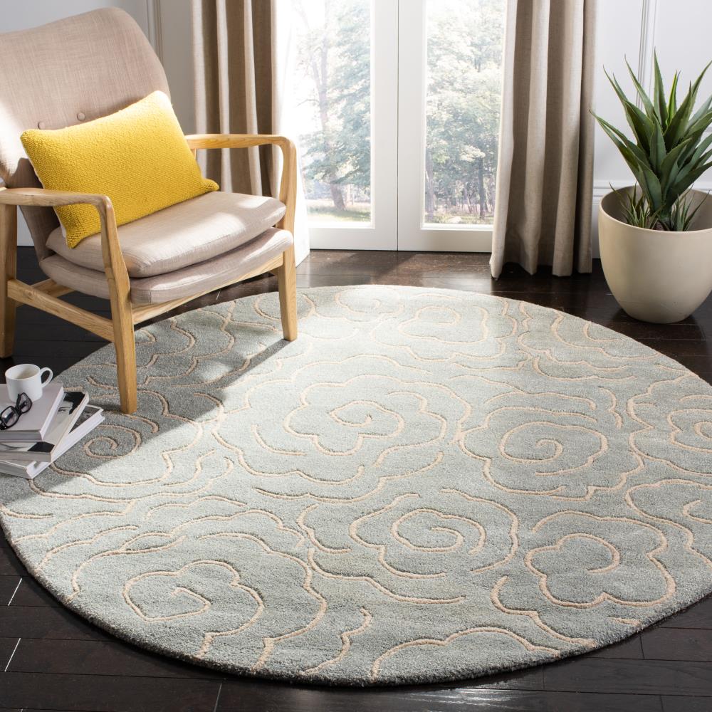 Handmade Off-White Wool and Viscose Round Tufted Rug, 6' Diameter