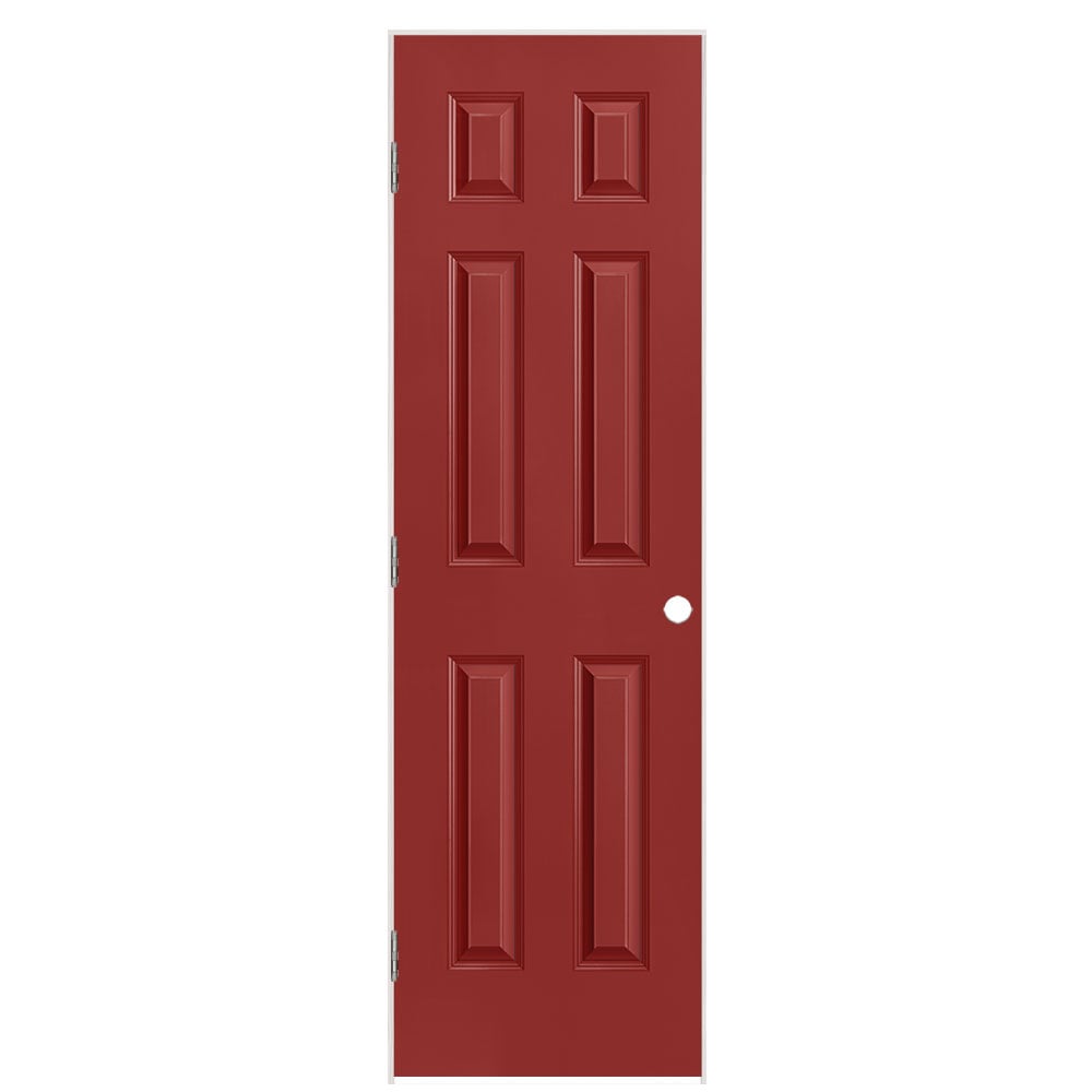 Masonite 1317406 24-in x 80-in Barn Red Solid core 6-panel Right hand Smooth Prefinished Molded composite Flat Jamb Single Prehung Interior Door
