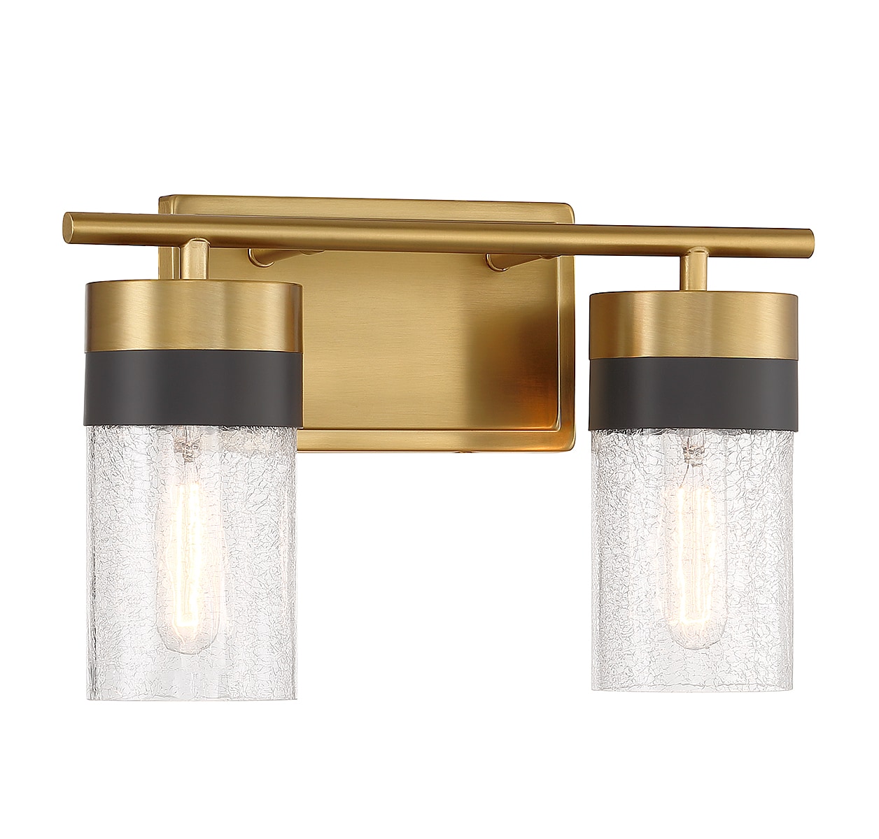 Warm Brass and Crackled Glass 2-Light Vanity Fixture