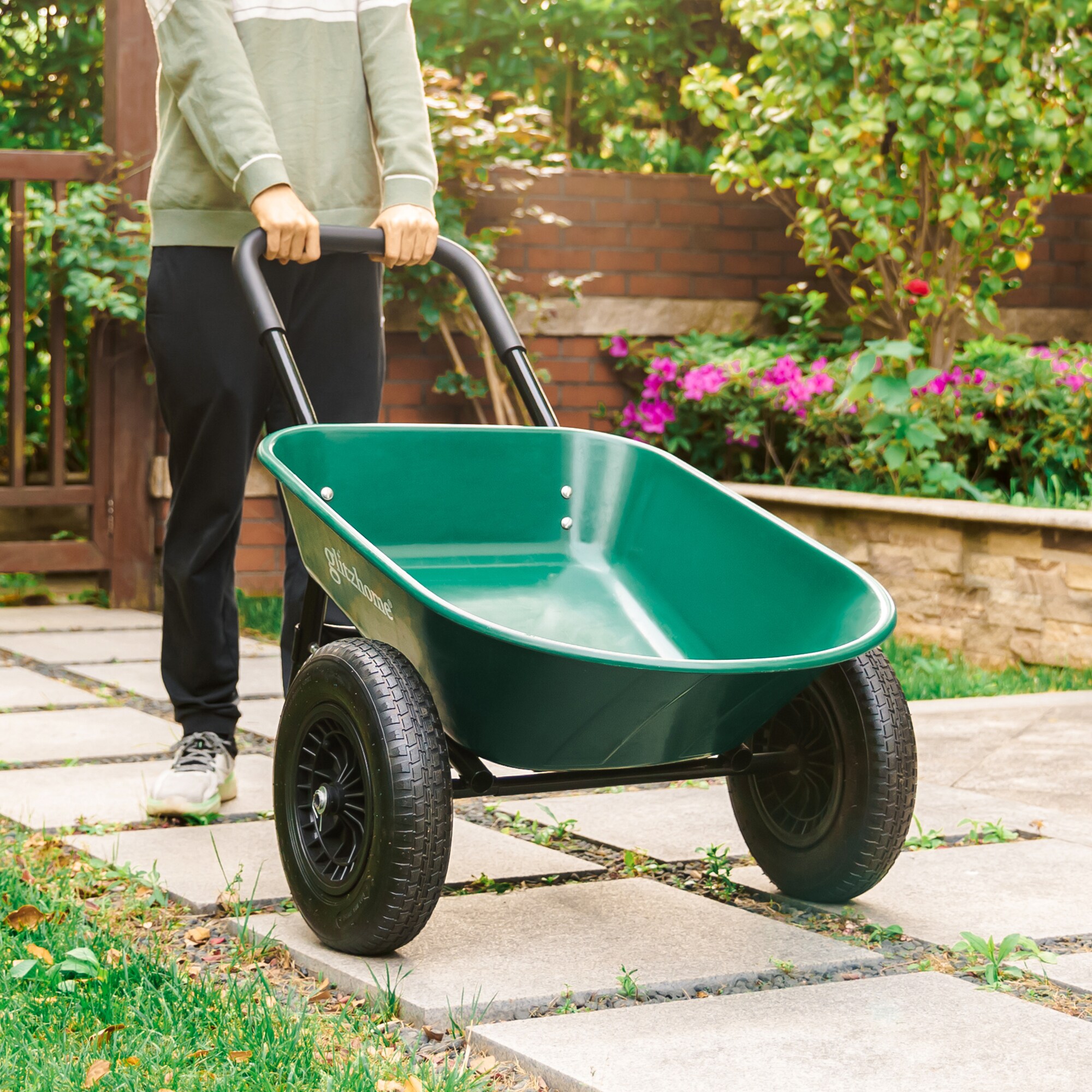 Glitzhome 21 Gallon Garden Yard Cart with Detachable Leaf Bag, Set