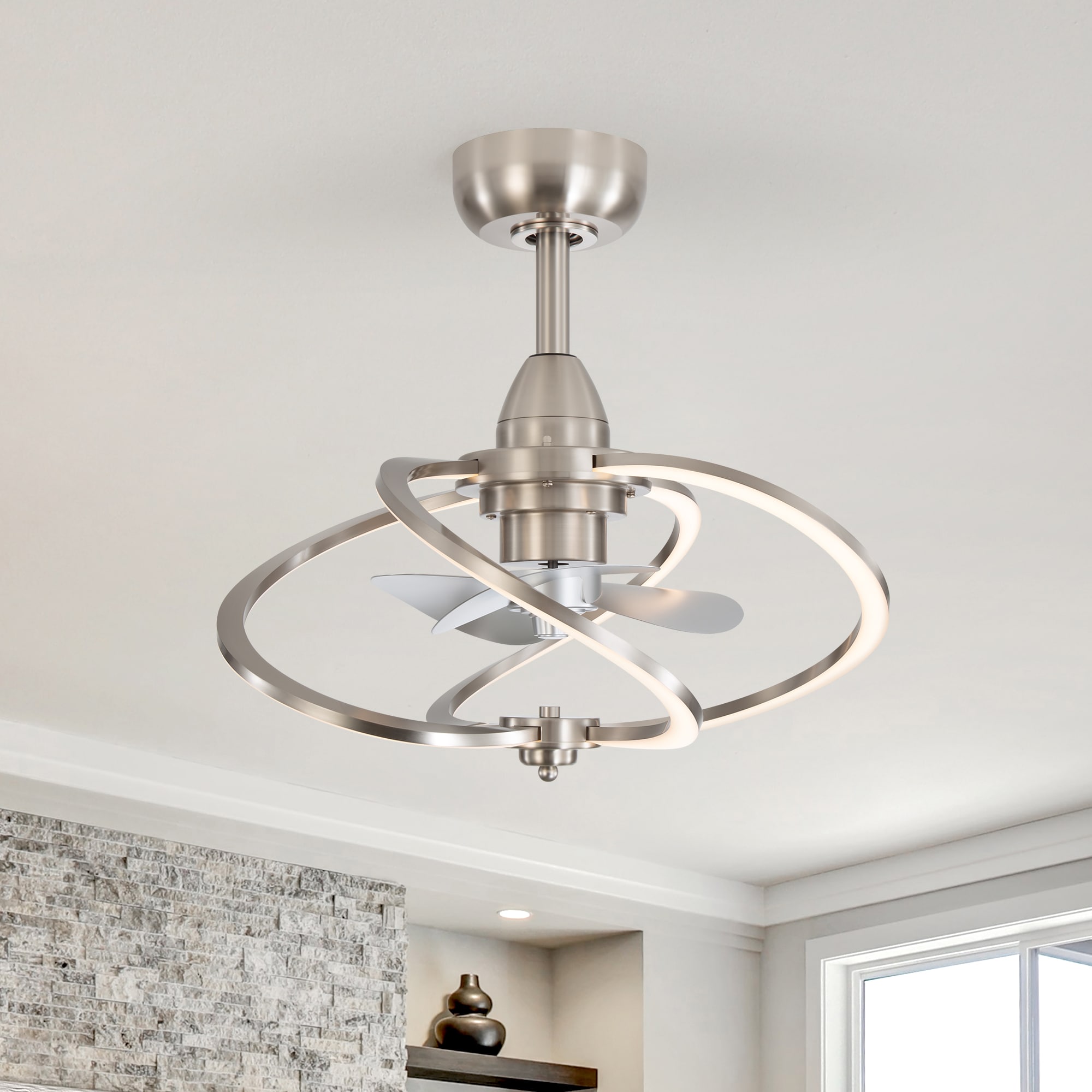 Breezary 29001-BN 20-in Integrated LED Satin Nickel with Silver ABS Blades Ceiling Fan With Light - Remote Included ( 3 -Blade )