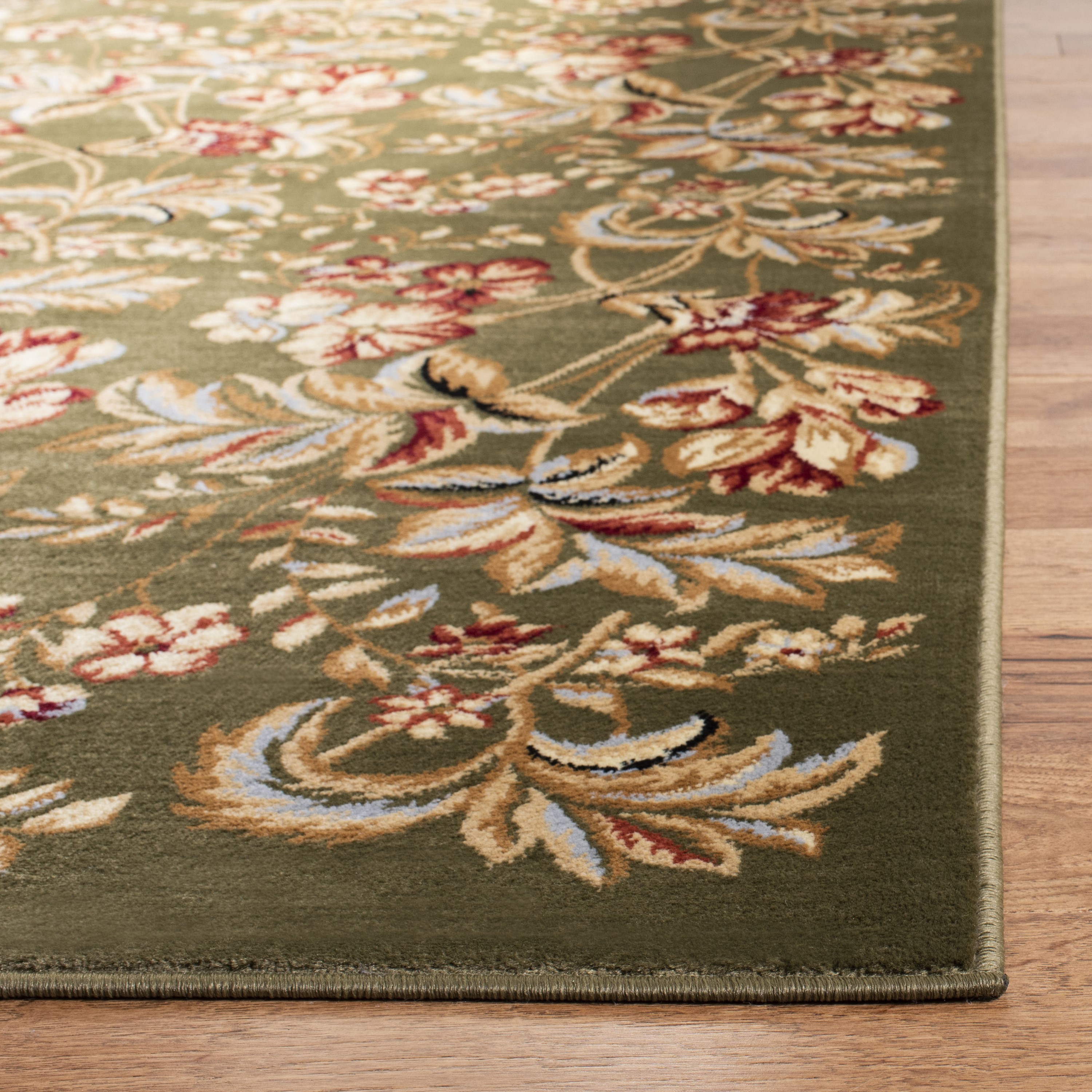 Handmade Sage and Red Synthetic Floral Area Rug, 5'3" x 7'6"