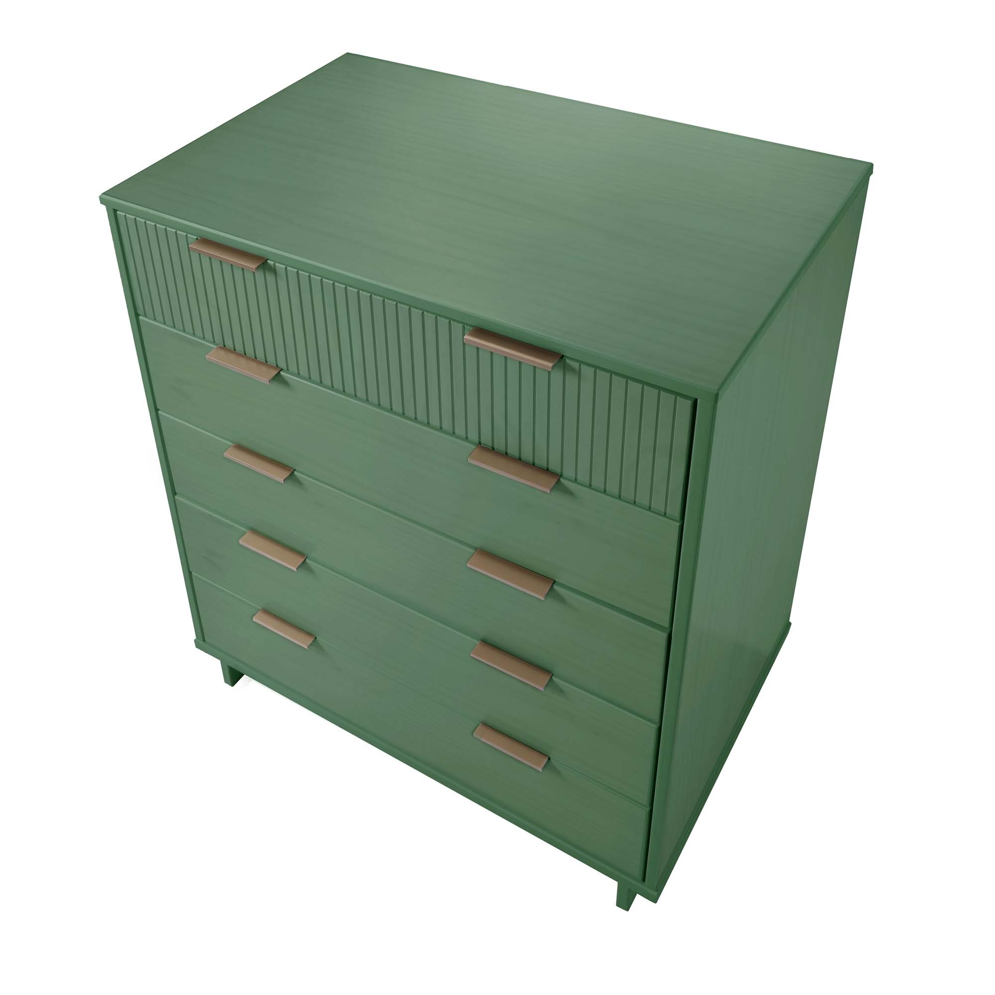 Granville Sage Green Modern 5-Drawer Chest with Metal Handles