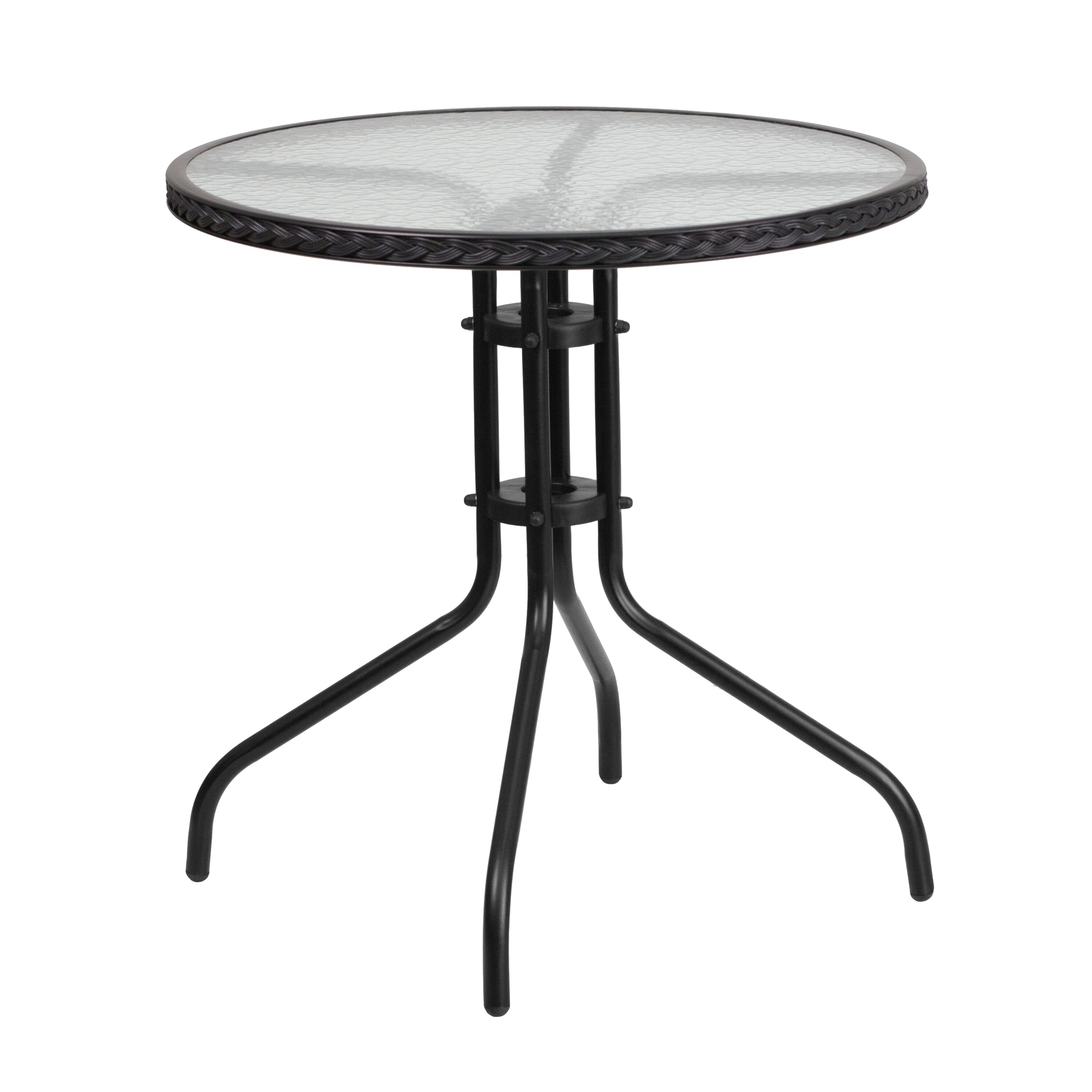 24 Outdoor Bistro Table Patio Dining Table Round Side Table Coffee Table Furniture with Metal Frame Water Ripple Glass Top 