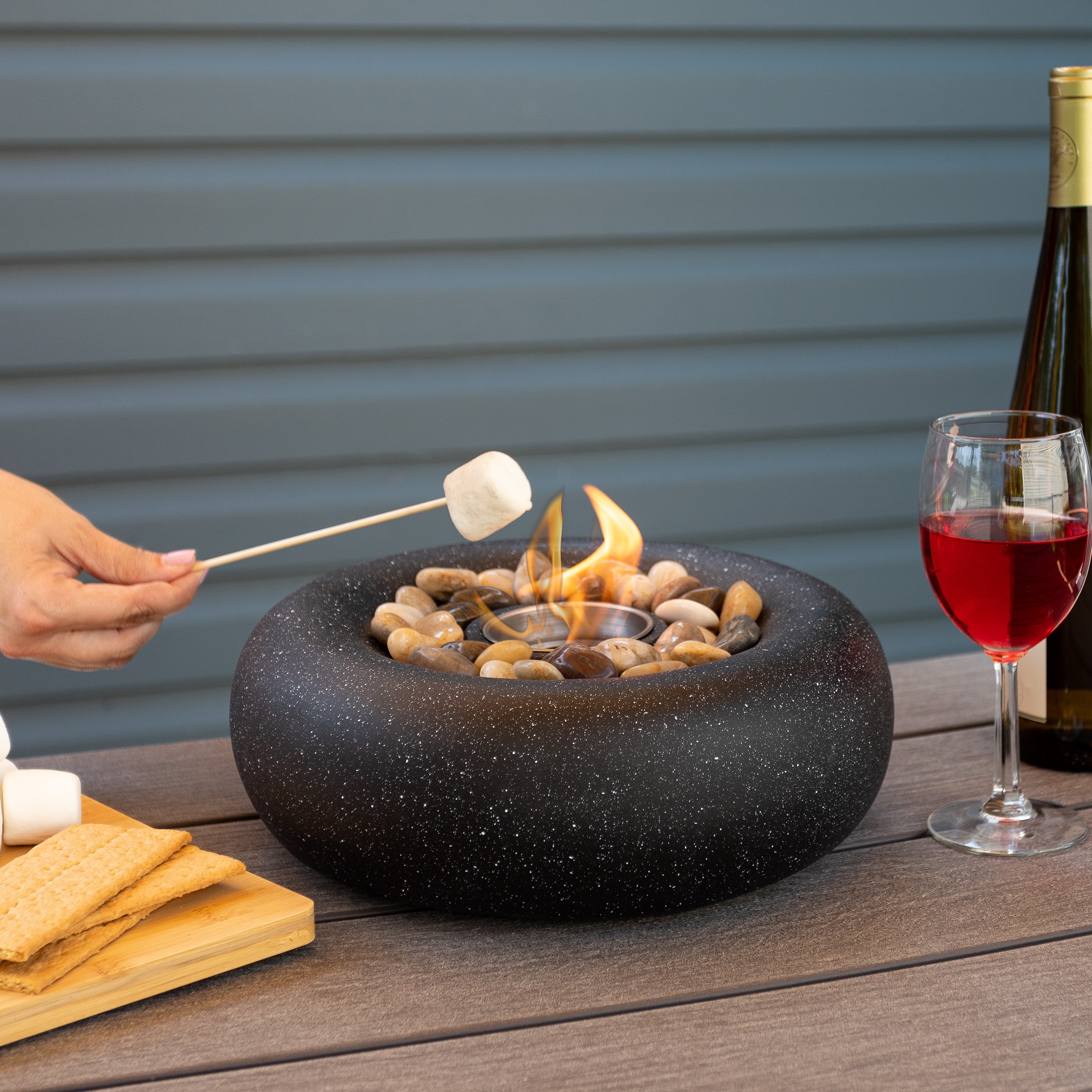 Compact Dark Gray Concrete Tabletop Fire Pit