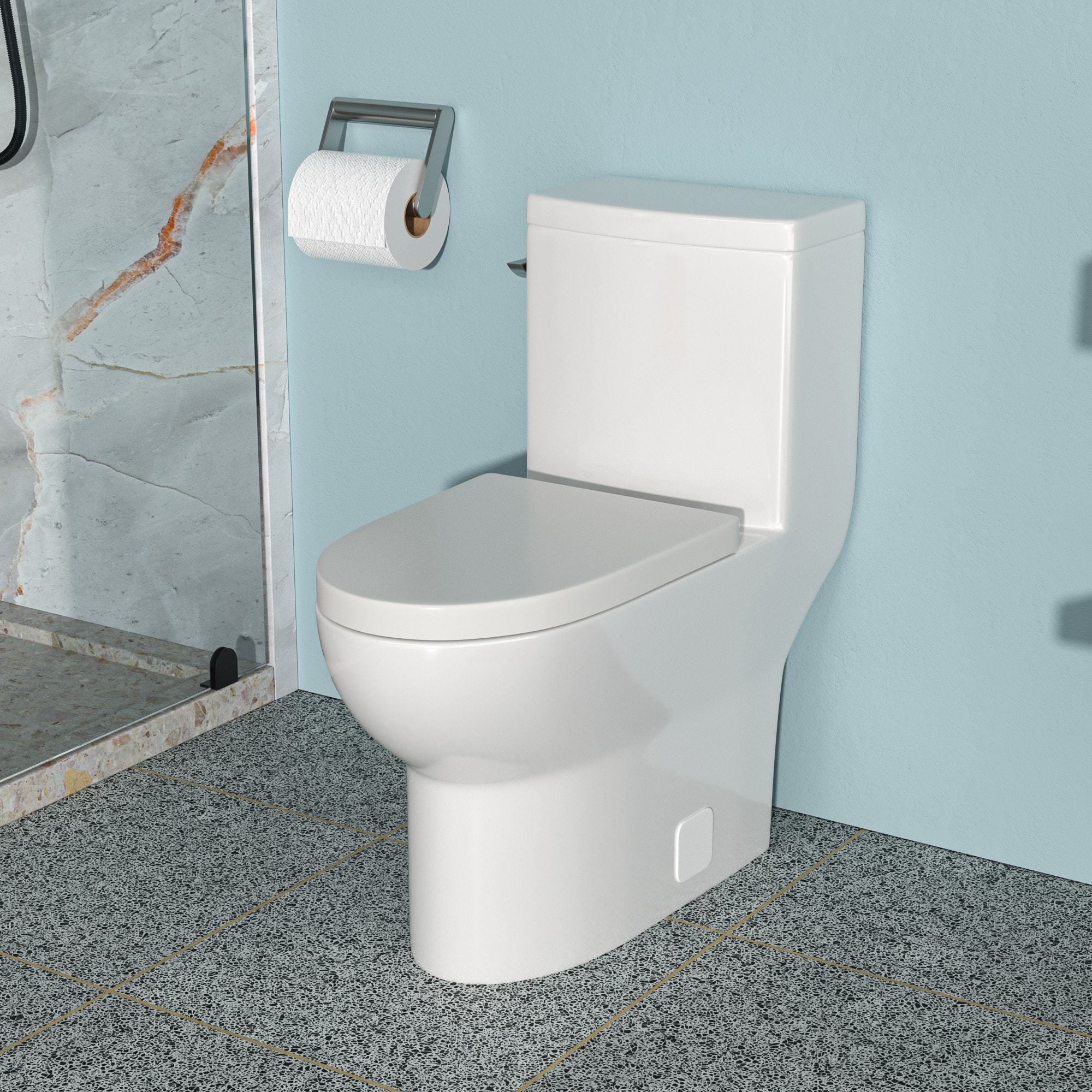 Vynxaria - White Single Flush Elongated Chair Height 12-in Rough-In 1.28 GPF 1-piece Toilet