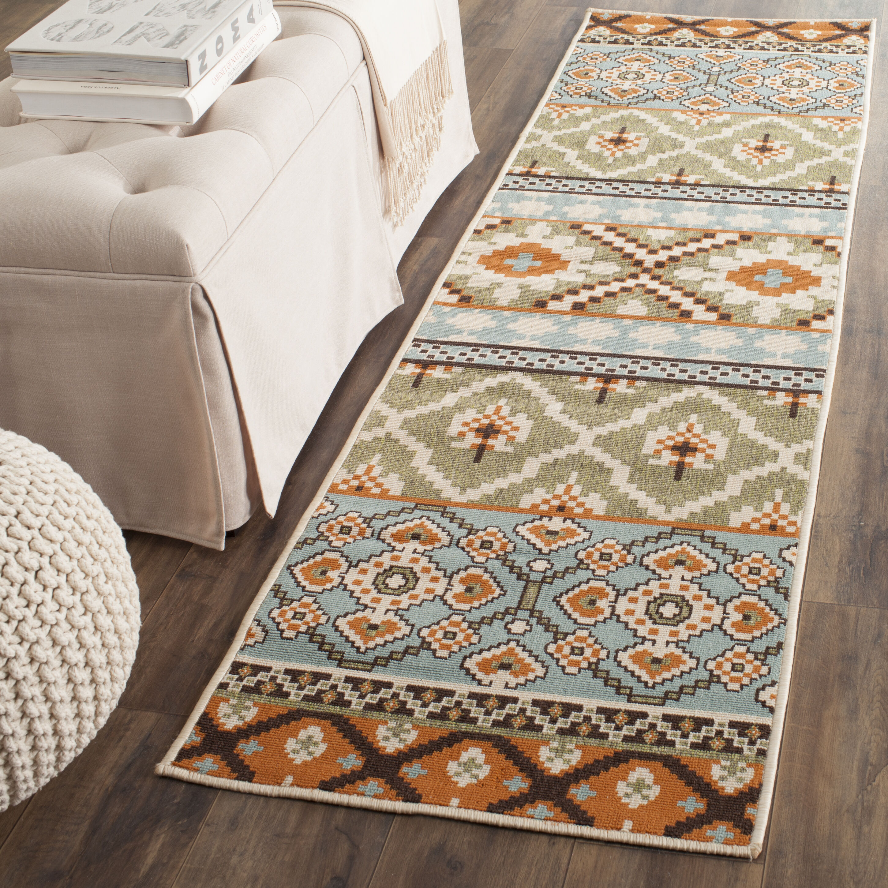 Safavieh VER097-0745-212 Veranda Srbislava 2 x 12 (ft) Loomed Synthetic Green/Terracotta Rectangular Indoor/Outdoor Abstract Bohemian/Eclectic Runner rug