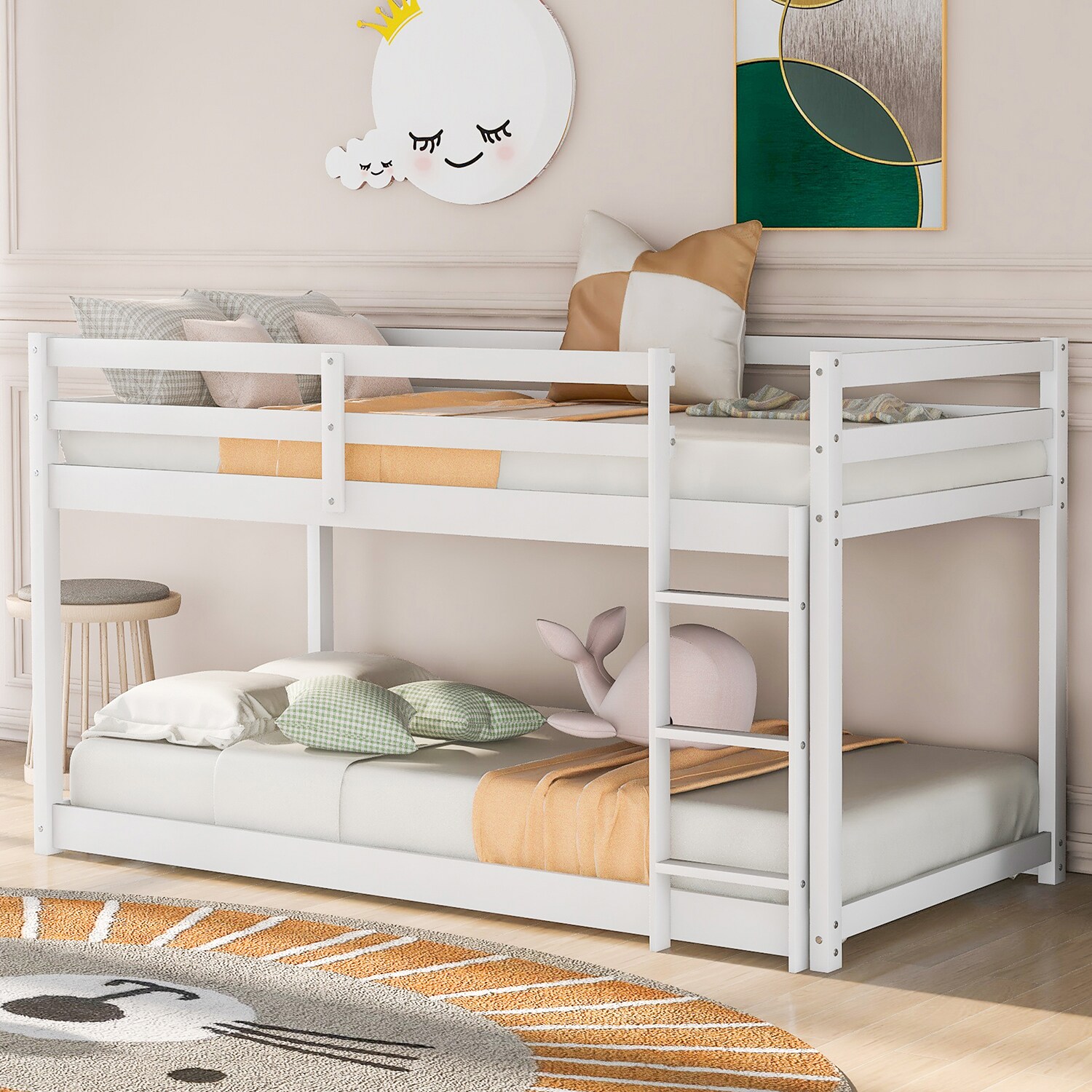 Dorel Living Sierra Traditional Wood Twin Triple Bunk Bed in White 