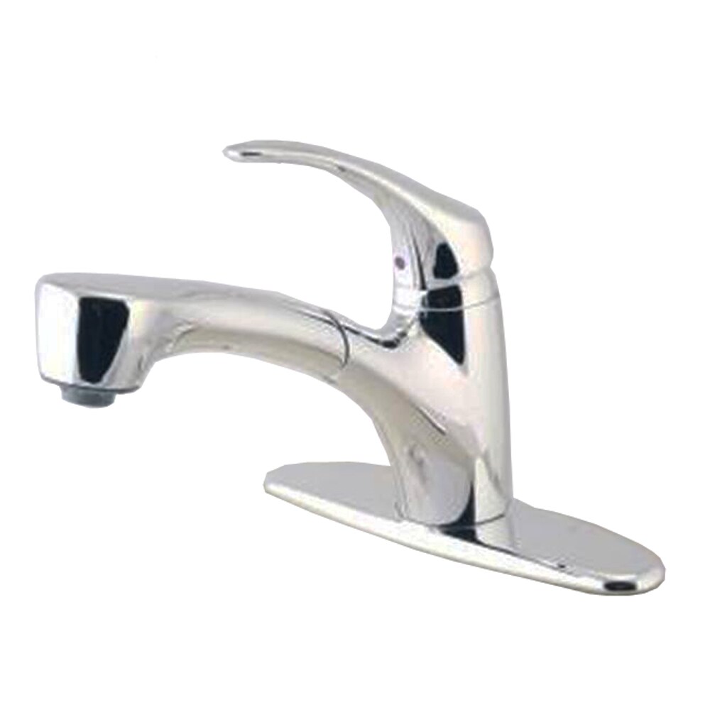 AquaSource 5914100.002 Polished Chrome Single Handle Pull-out Kitchen Faucet with Sprayer Function (Deck Plate Included)