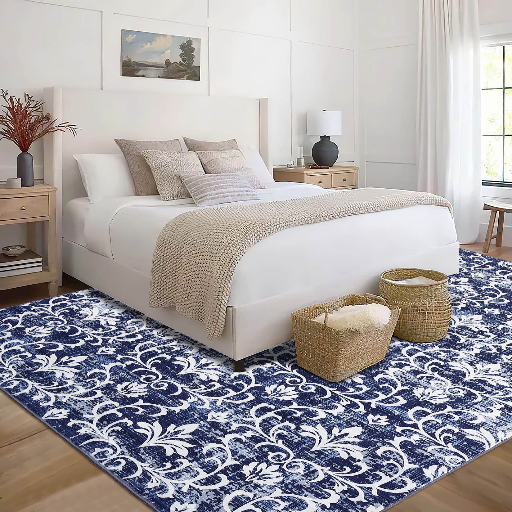 Garvee YXY-LO-PHO-15AY4WCK 9 x 12 (ft) Loomed Polyester Blue Rectangular Indoor Damask Mid-Century Modern Machine washable Area rug