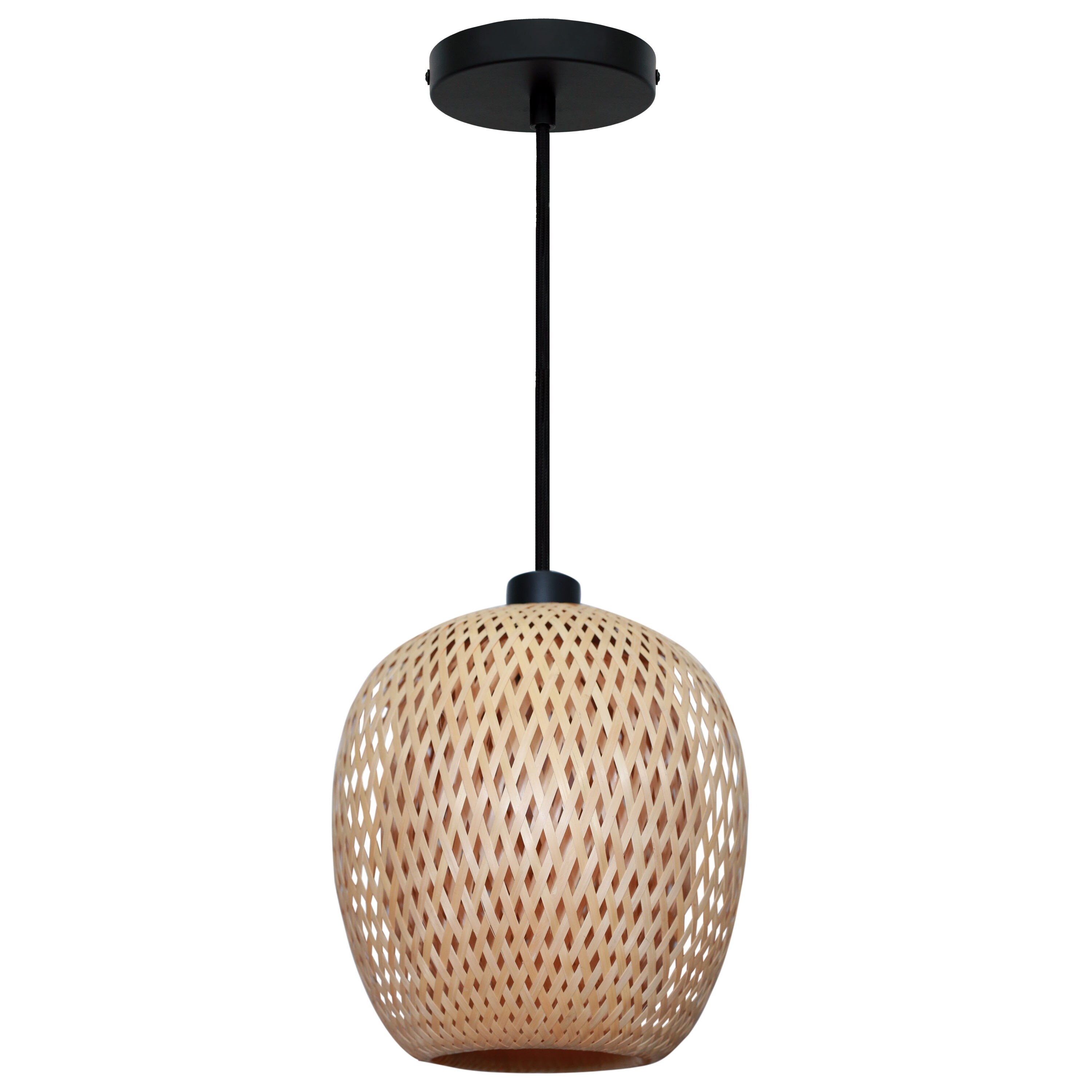 Bernice 10" Black Rattan Drum Pendant Light