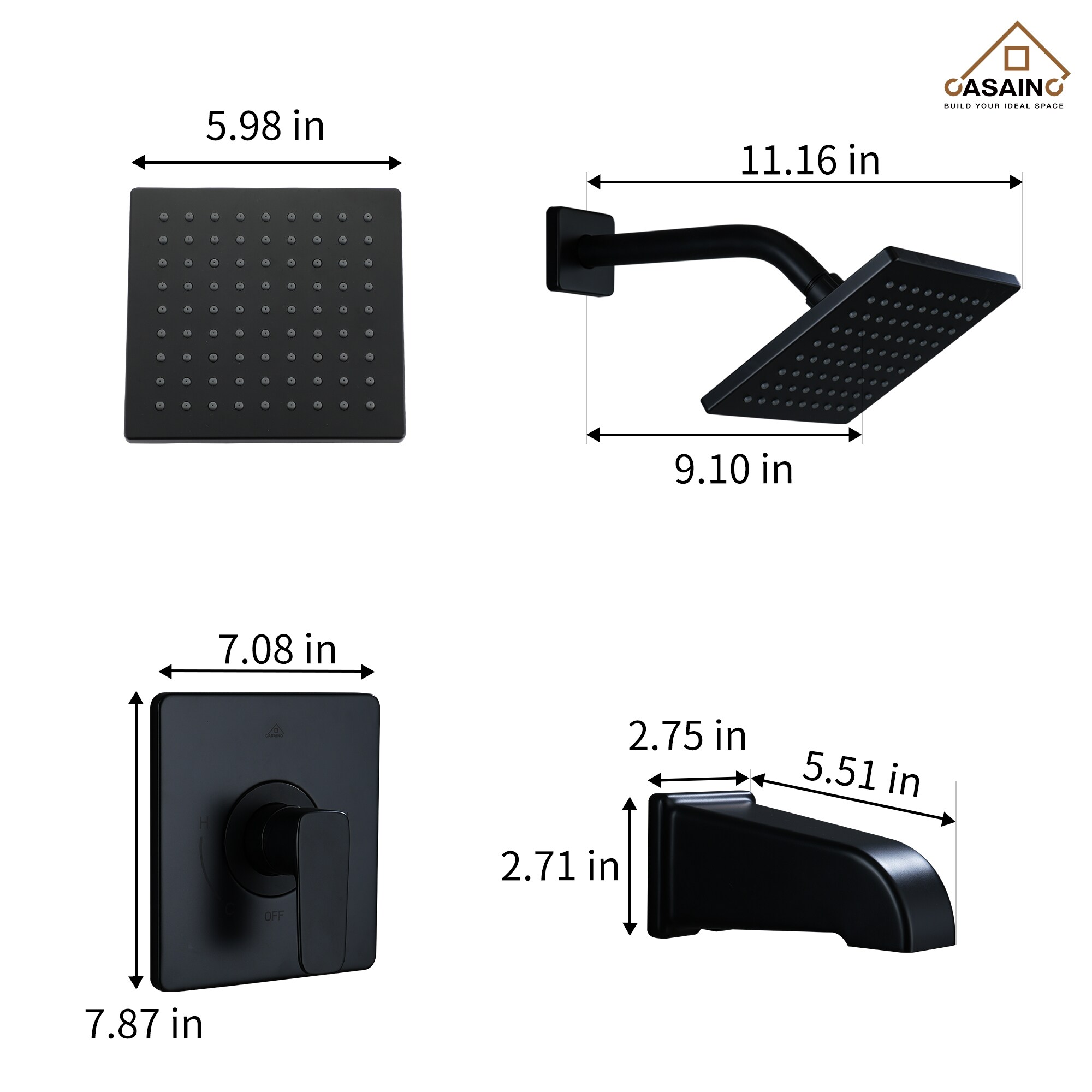 CASAINC KCHS0023MB Showerhead-Bar-Panels - View #4