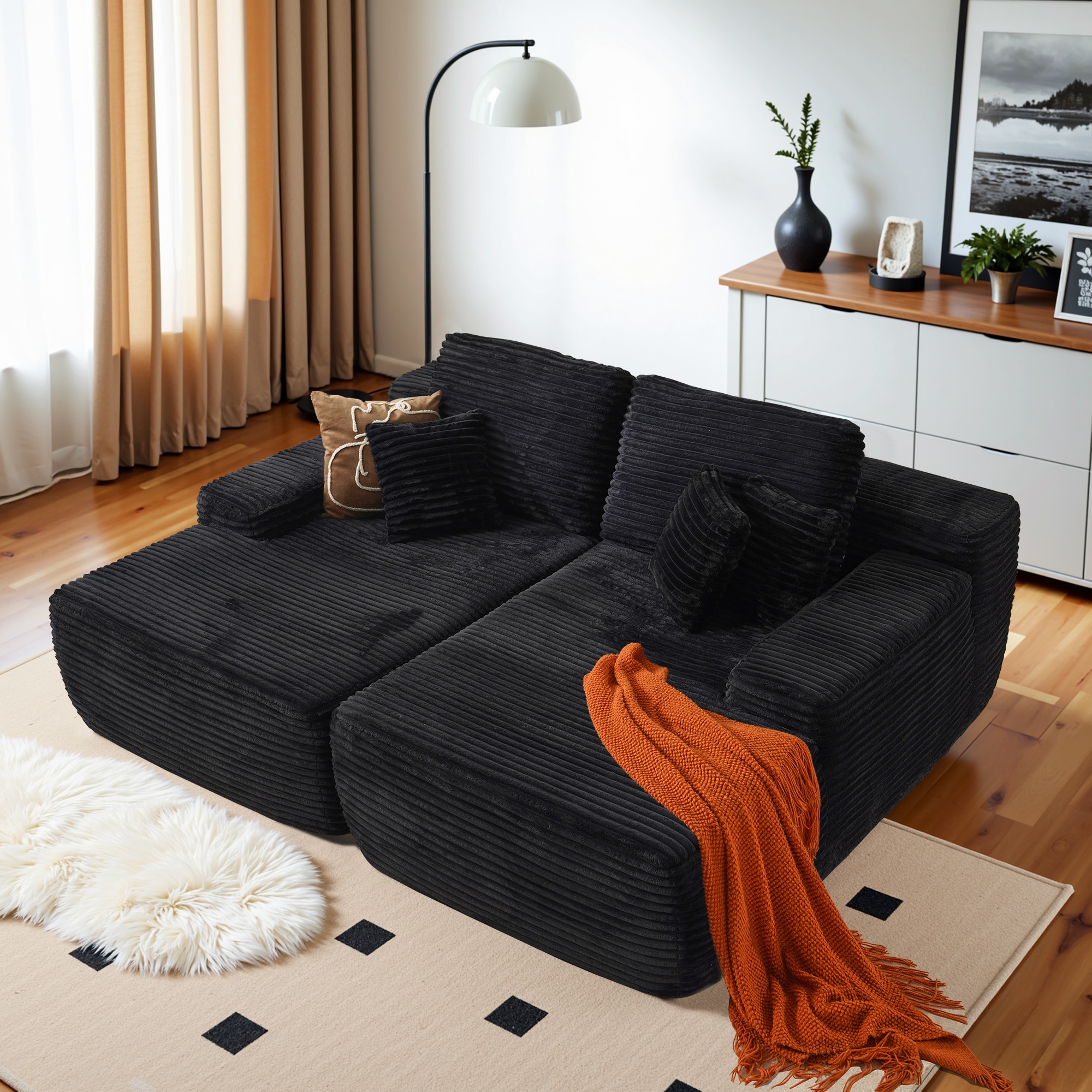 ALTRIGUS 6L-SASA430-AL 81-in Casual Black Plush 2 -seater Sleeper