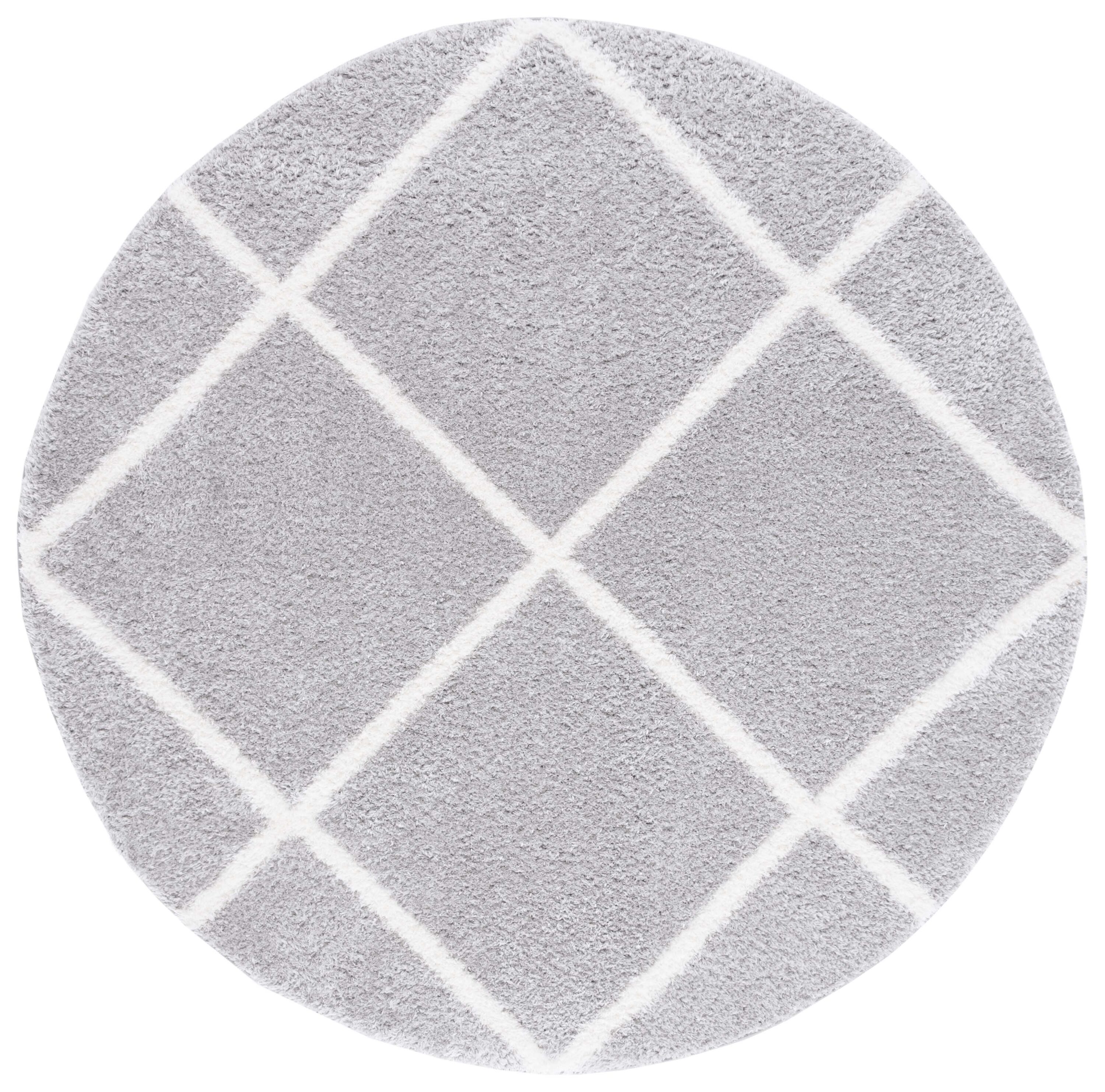 Safavieh THO676F-7R 7 x 7 (ft) Loomed Polypropylene Light Gray/White Round Indoor Trellis Mid-Century Modern Area rug