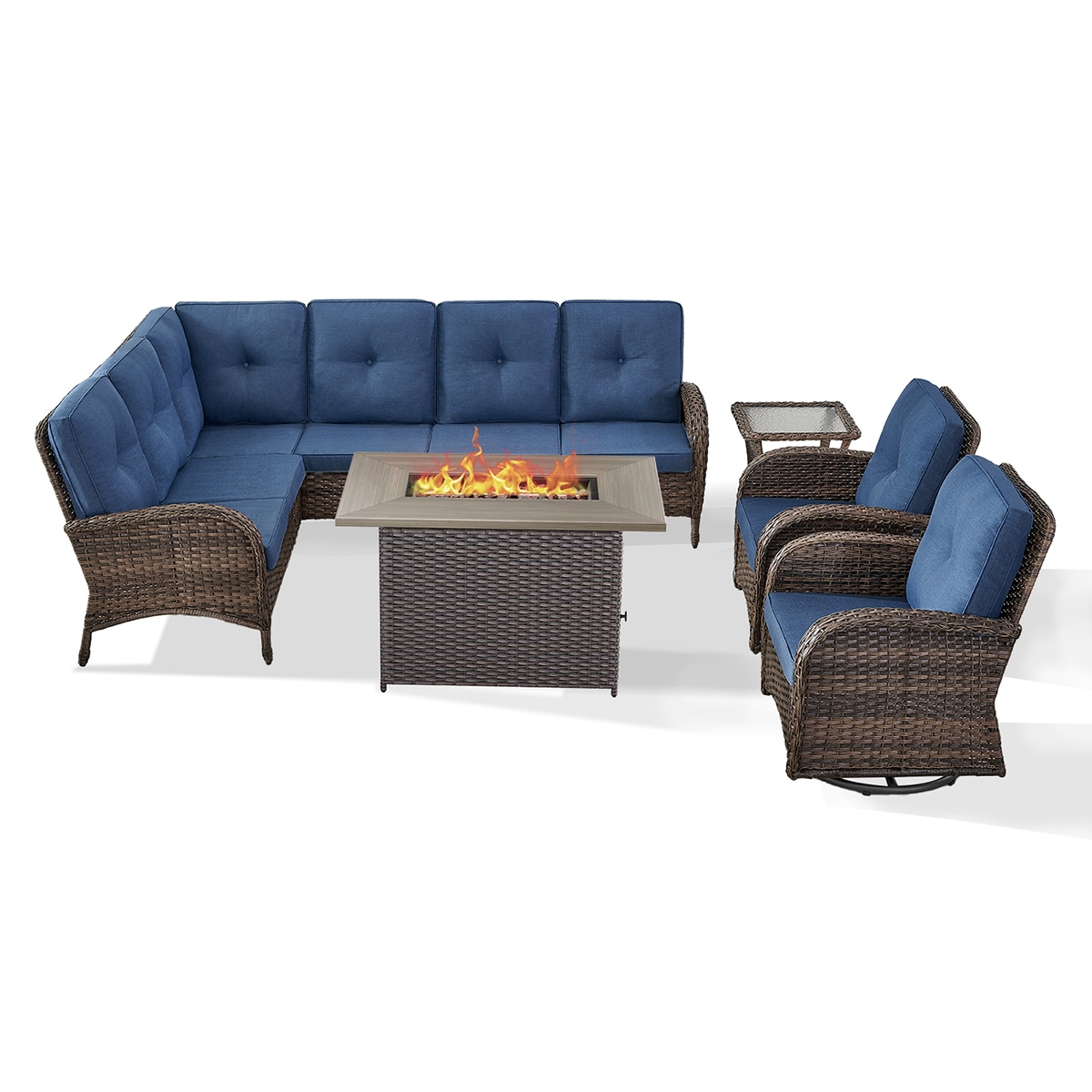 Rilyson FS130144085-1 KEY WEST 5 -Piece Woven Patio Conversation Set with Blue Cushions