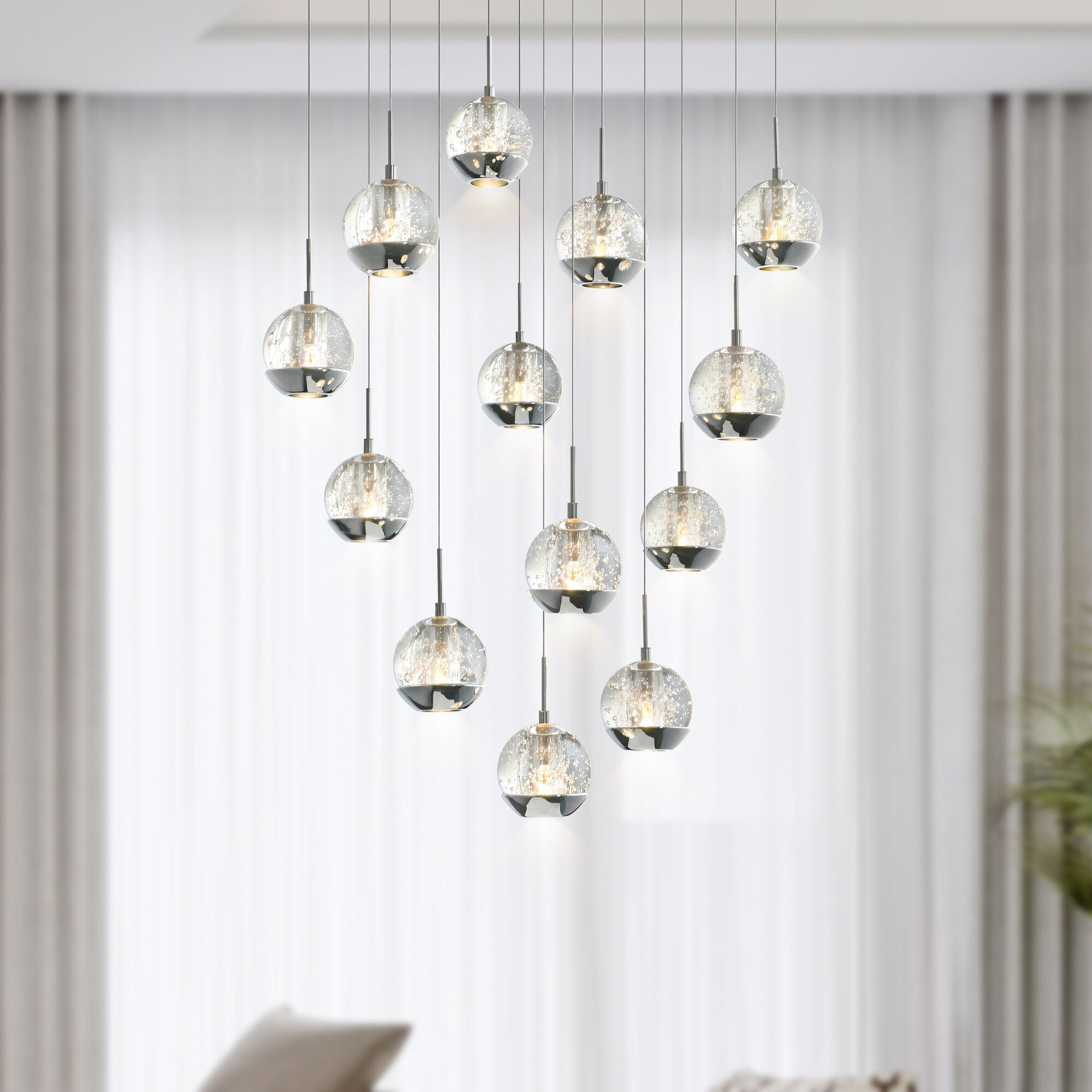 CWI Lighting 5444P24C-R Perrier 13 -Light Chrome Modern/contemporary Geometric Large Hanging Pendant light