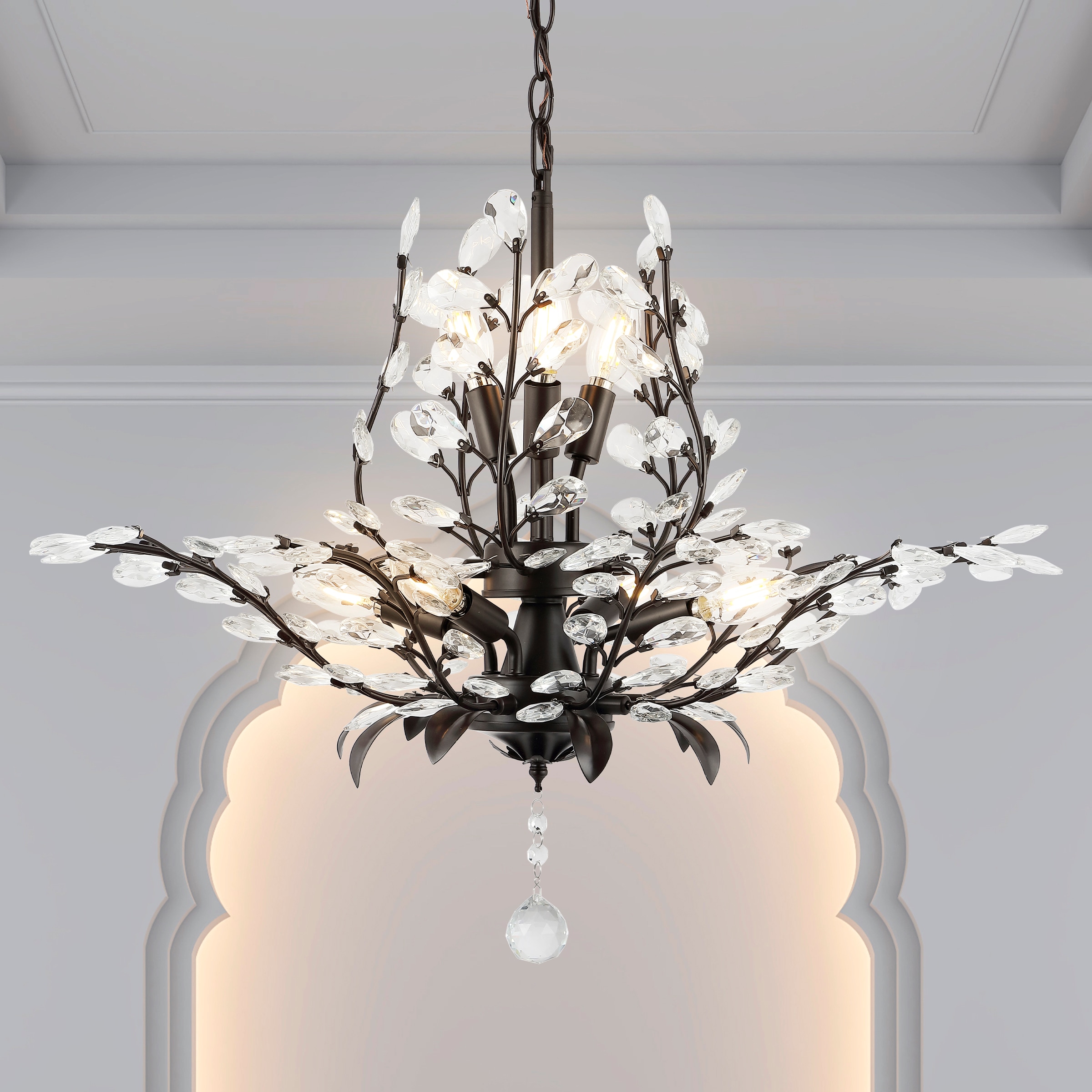 Diantha 28.5" Glam Crystal & Bronze LED Pendant - Adjustable Height