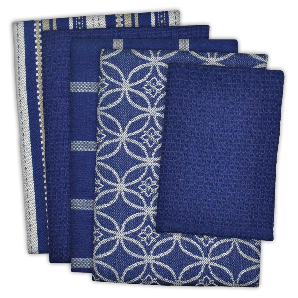 Set of 5 Assorted Nautical Blue & White Woven Dish Towel, 28