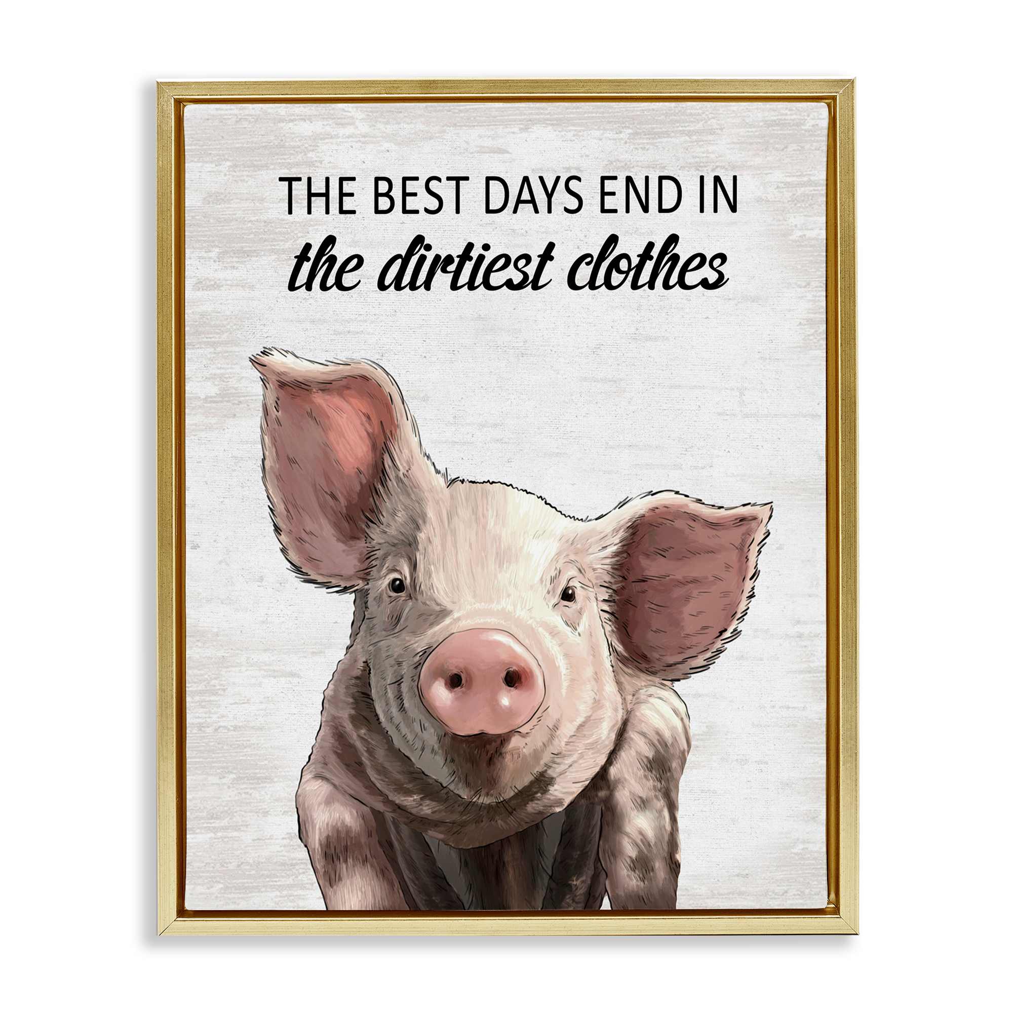 Stupell Industries BS-868-FFG-24X30 Best Days and Dirtiest Clothes Pig Gold Framed Floater Canvas Wall Art By Lettered and Lined 25 x 31