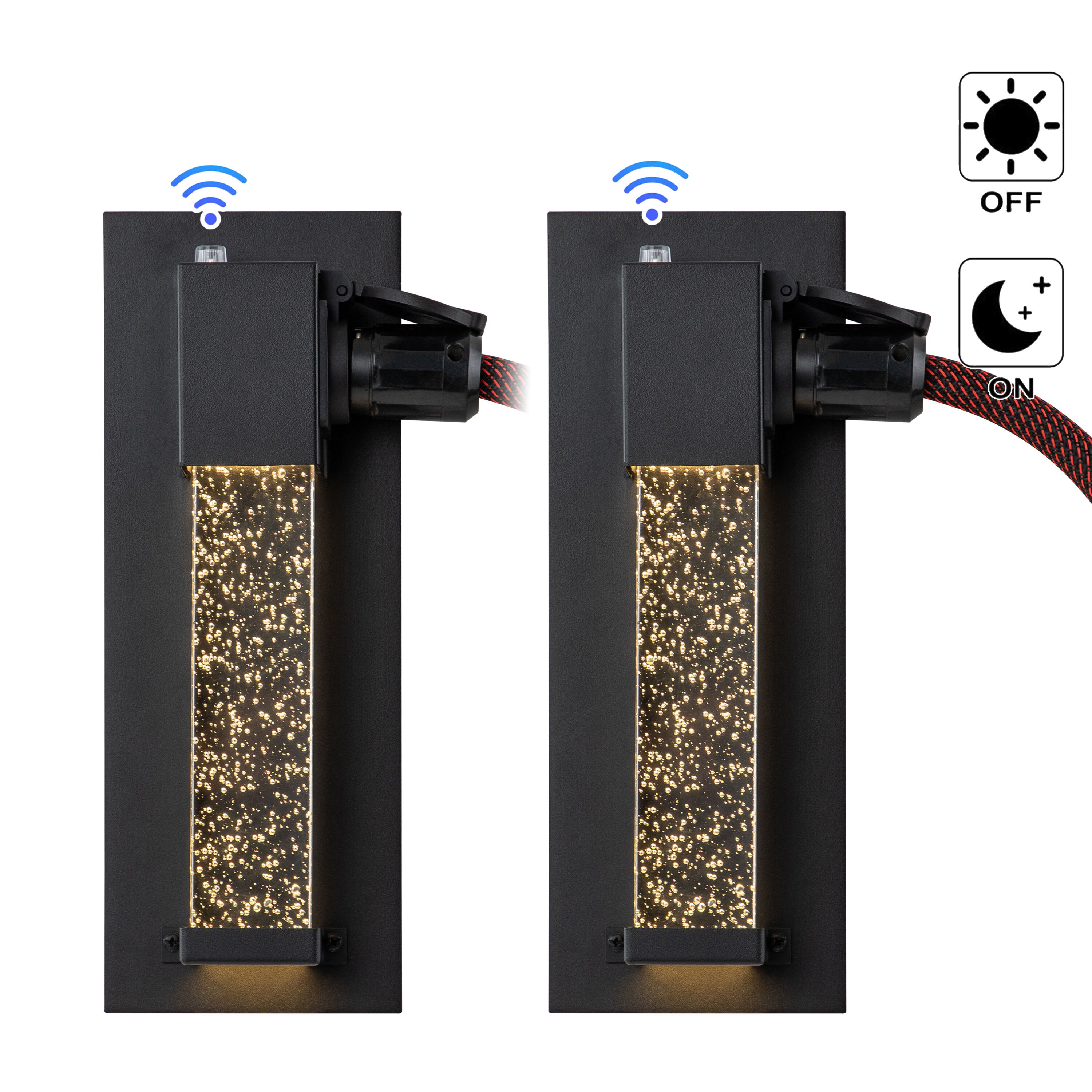 Matte Black Dusk to Dawn LED Outdoor Wall Light with Clear Bubble Glass, 2-Pack