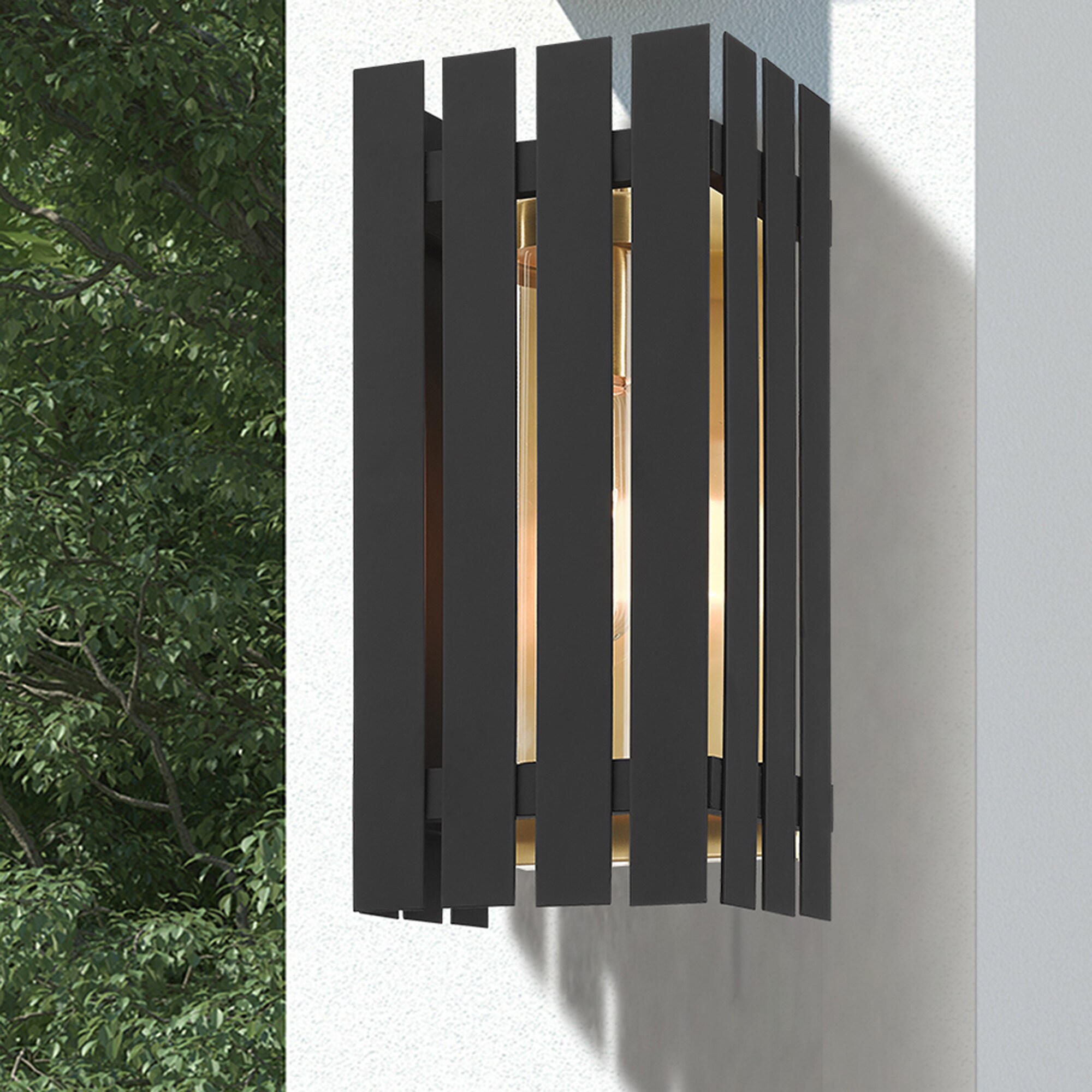 Black and Satin Brass Dimmable Outdoor Wall Lantern with Clear Glass