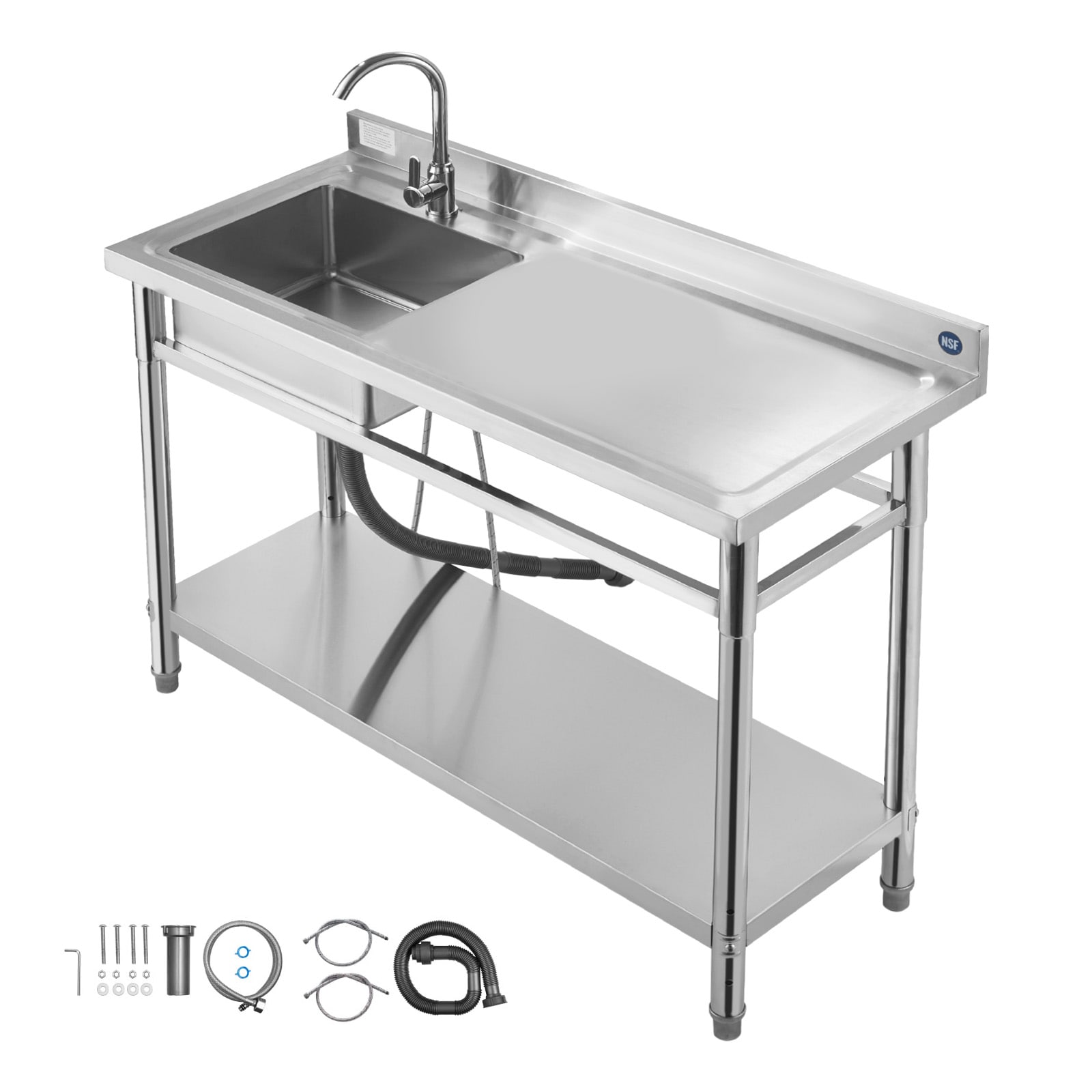 VEVOR - Stainless Steel Utility Sink Free Standing Single Bowl Commercial Kitchen Sink with Fauce...