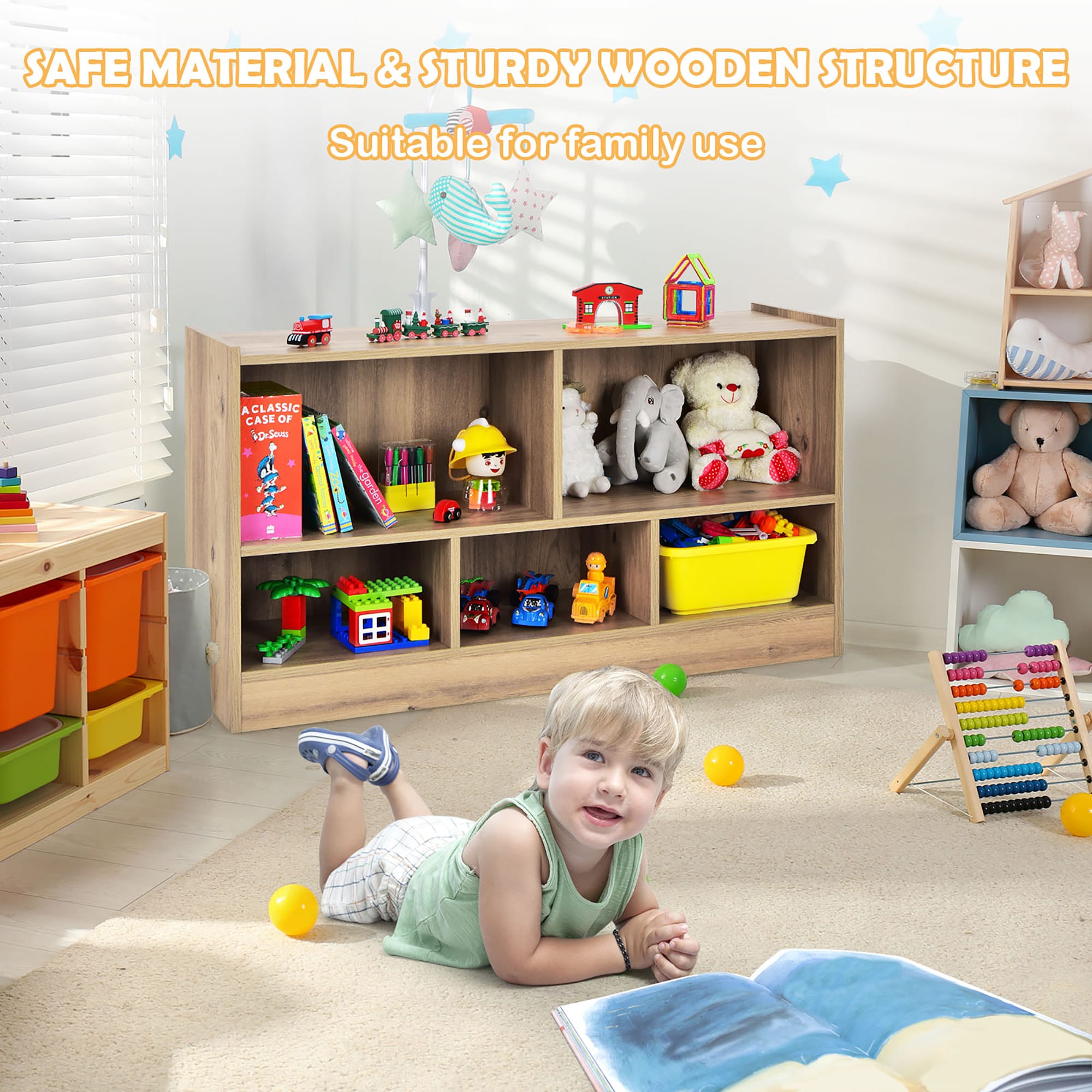 Natural Medium Wood Kids 5-Cube Storage Cabinet