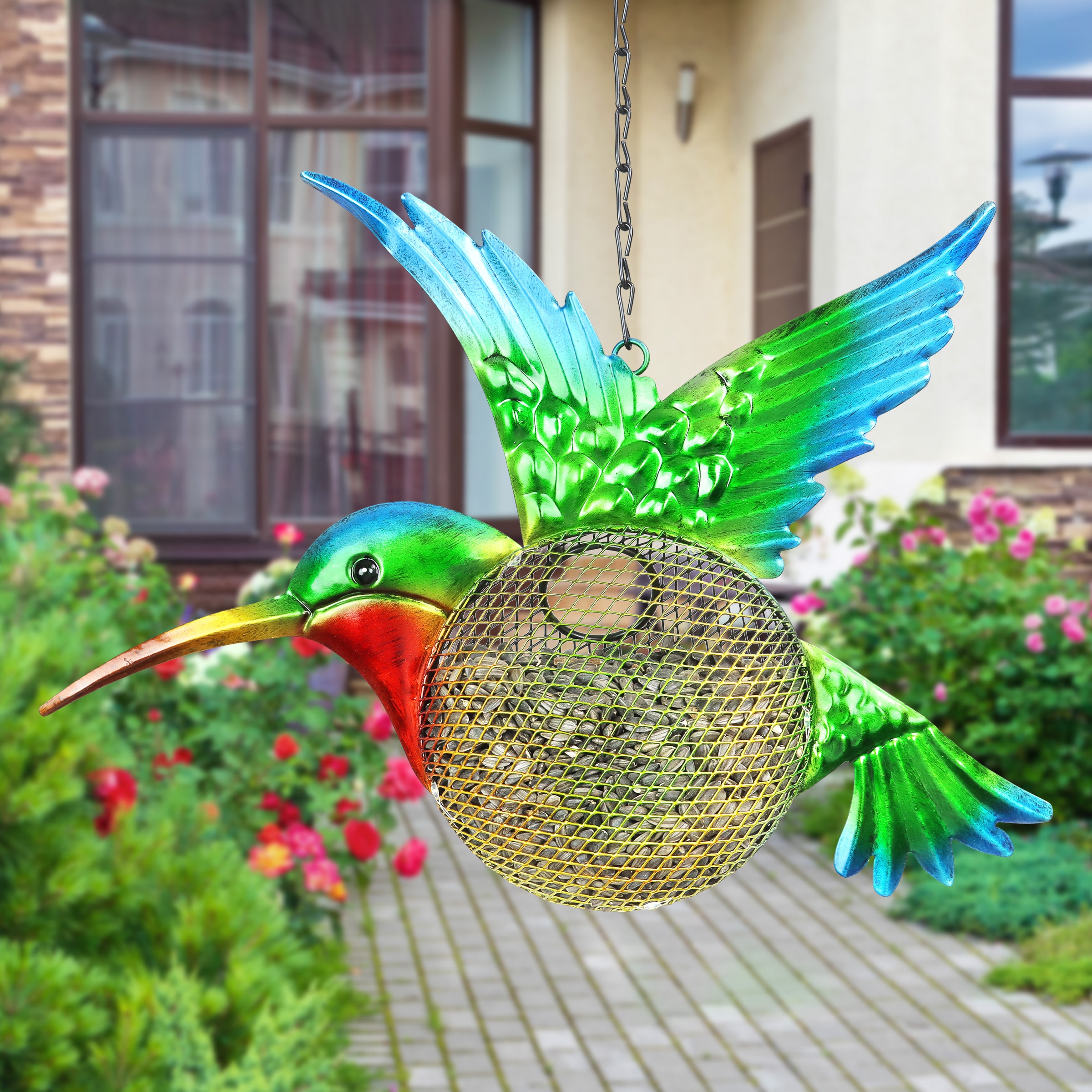 Colorful Metal Hanging Hummingbird Solar Bird Feeder