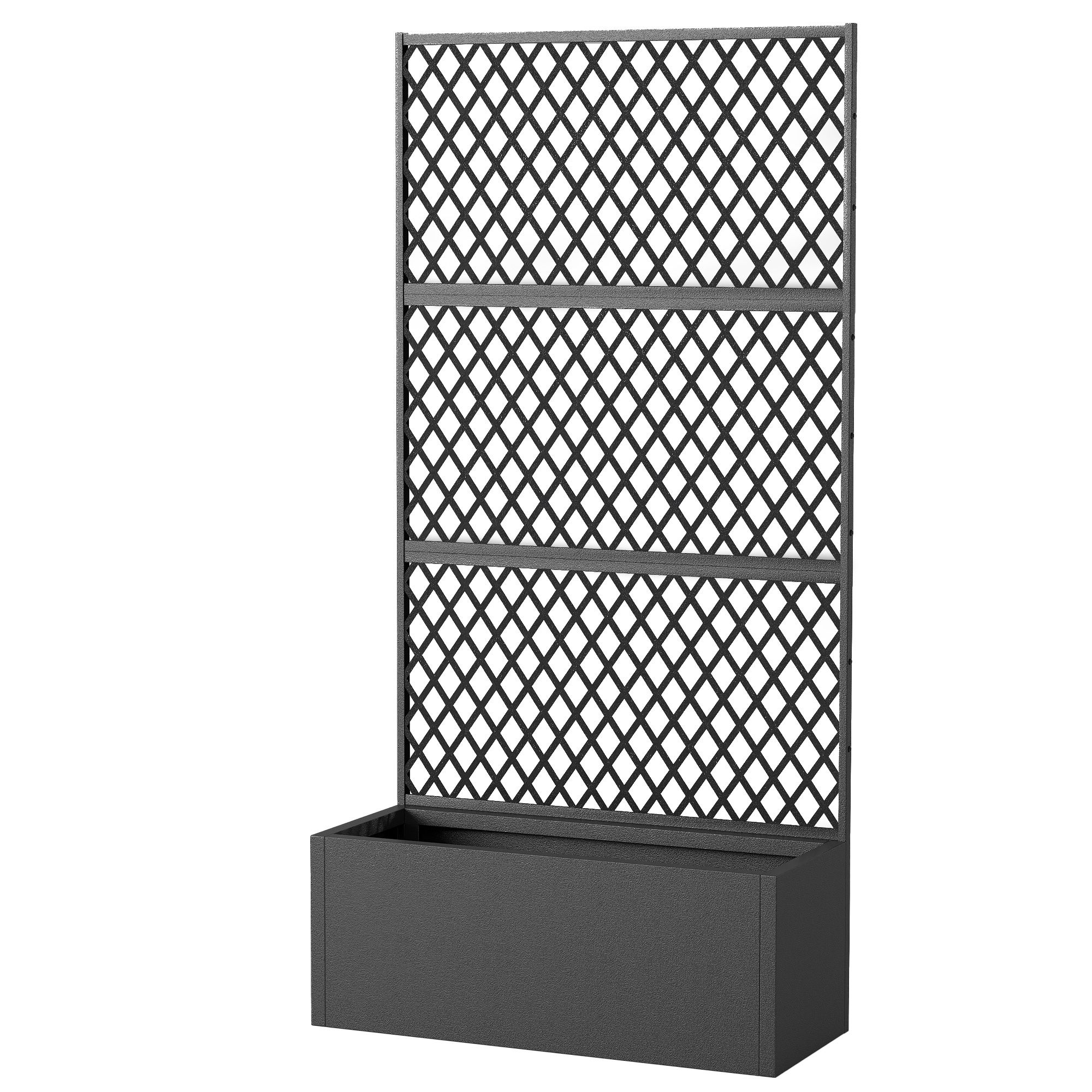 JUSHUA - Metal Planter Box with Trellis Raised Garden Bed with Trellis Diamond Lattice Privacy Pl...