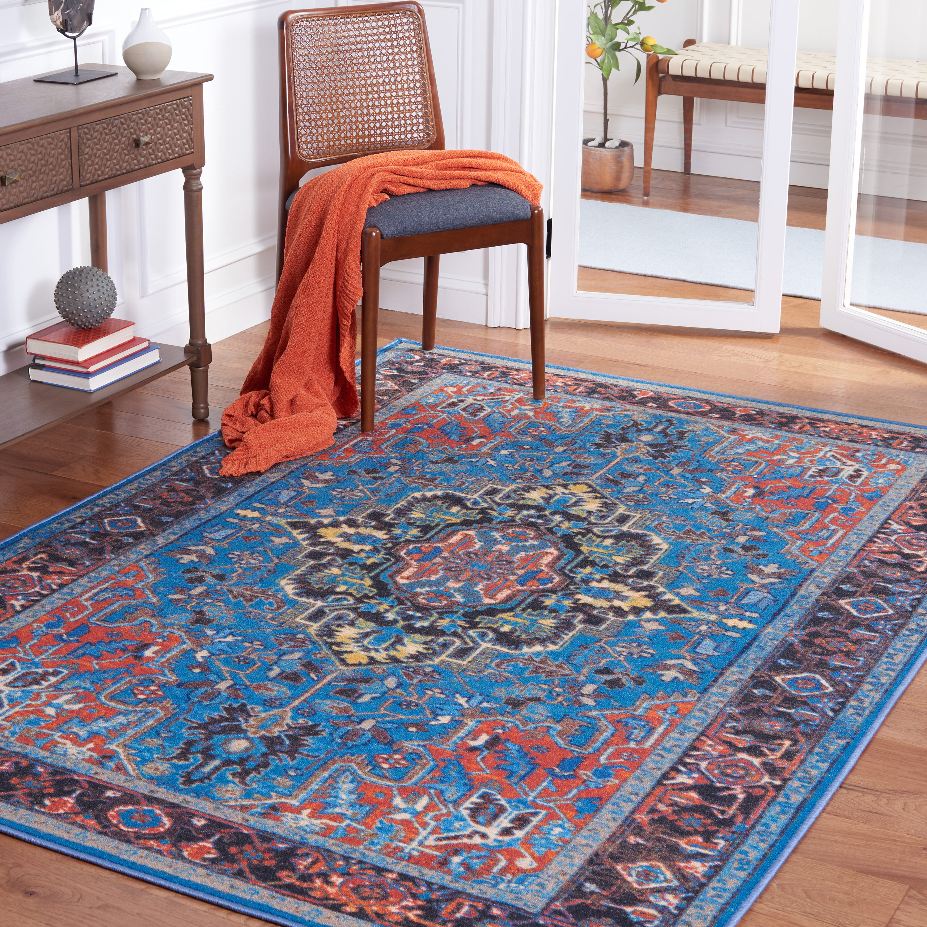 Safavieh JNY107M-7SQ Journey 7 x 7 (ft) Loomed Synthetic Blue/Red Square Indoor Border Machine washable Area rug