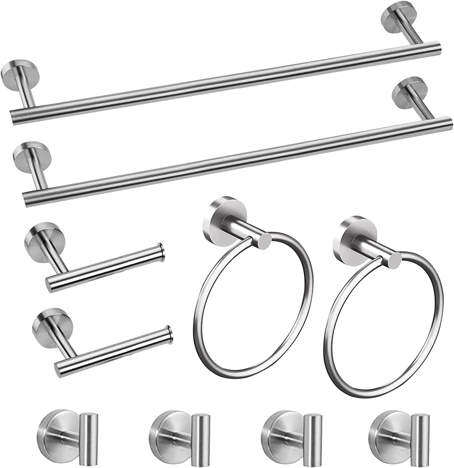Project Source 304HS03BN-10P24 10 -Piece Brushed Nickel Decorative Bathroom Hardware Set Towel Bar, Toilet Paper Holder, Towel Ring ,Robe Hook Included