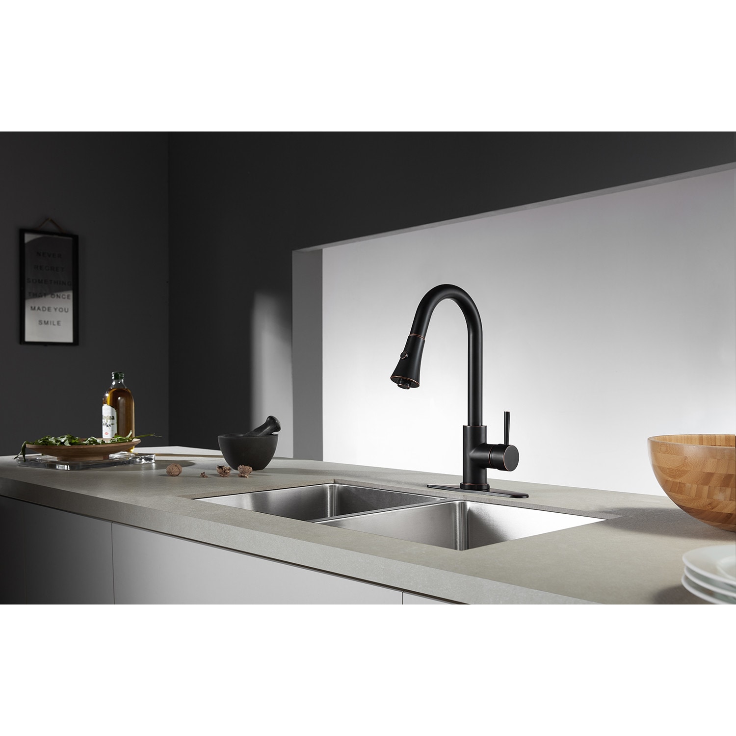 Kingston Brass ULS8726DL Concord Naples bronze Single Handle Deck-mount Pull-down Kitchen Faucet with Sprayer ( Deck Plate Included )