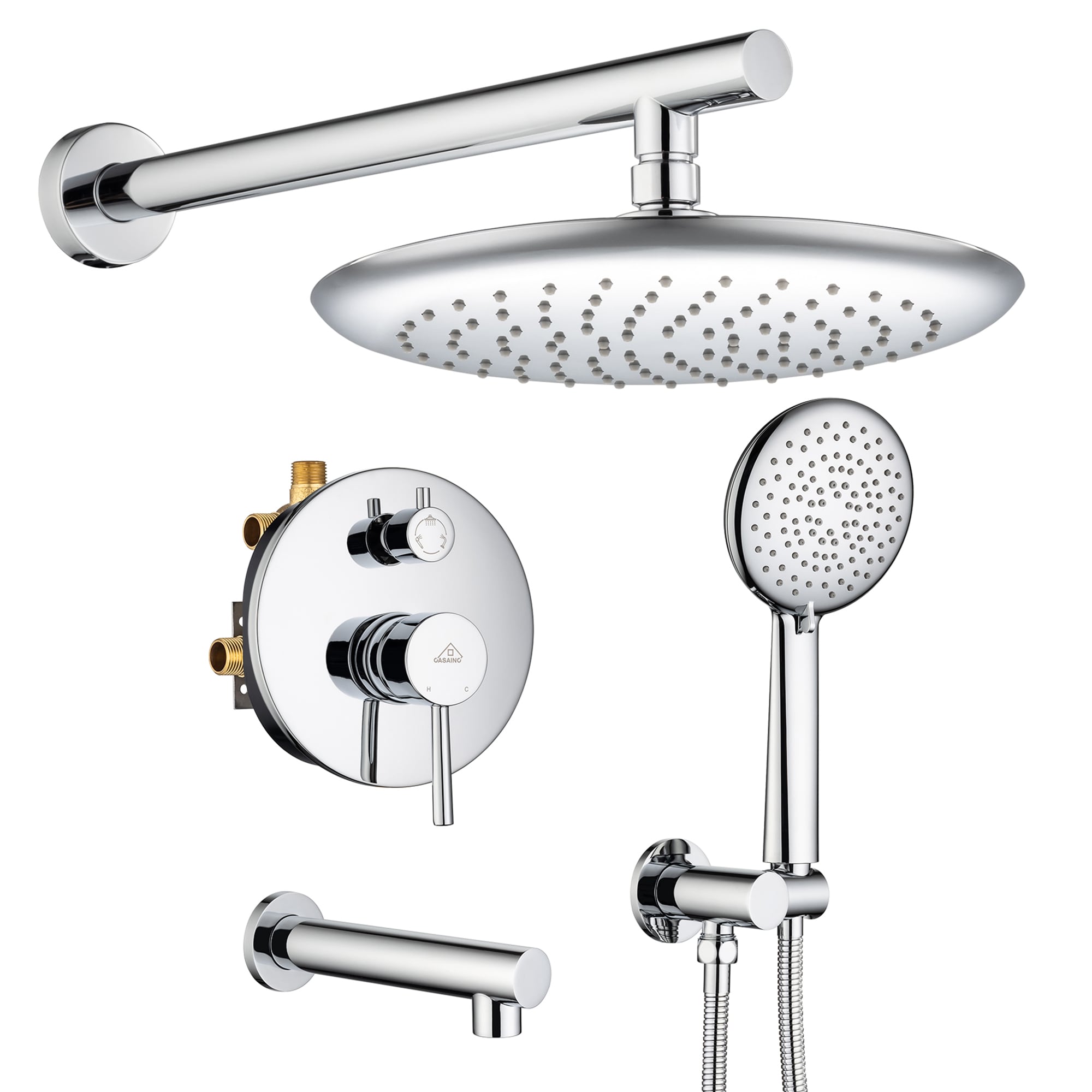 Clihome MS-A3809-10ORB Chrome 9.5-in Dual Head Built-In Shower Faucet System with 3-way Diverter ( Pressure-balanced Valve Included )